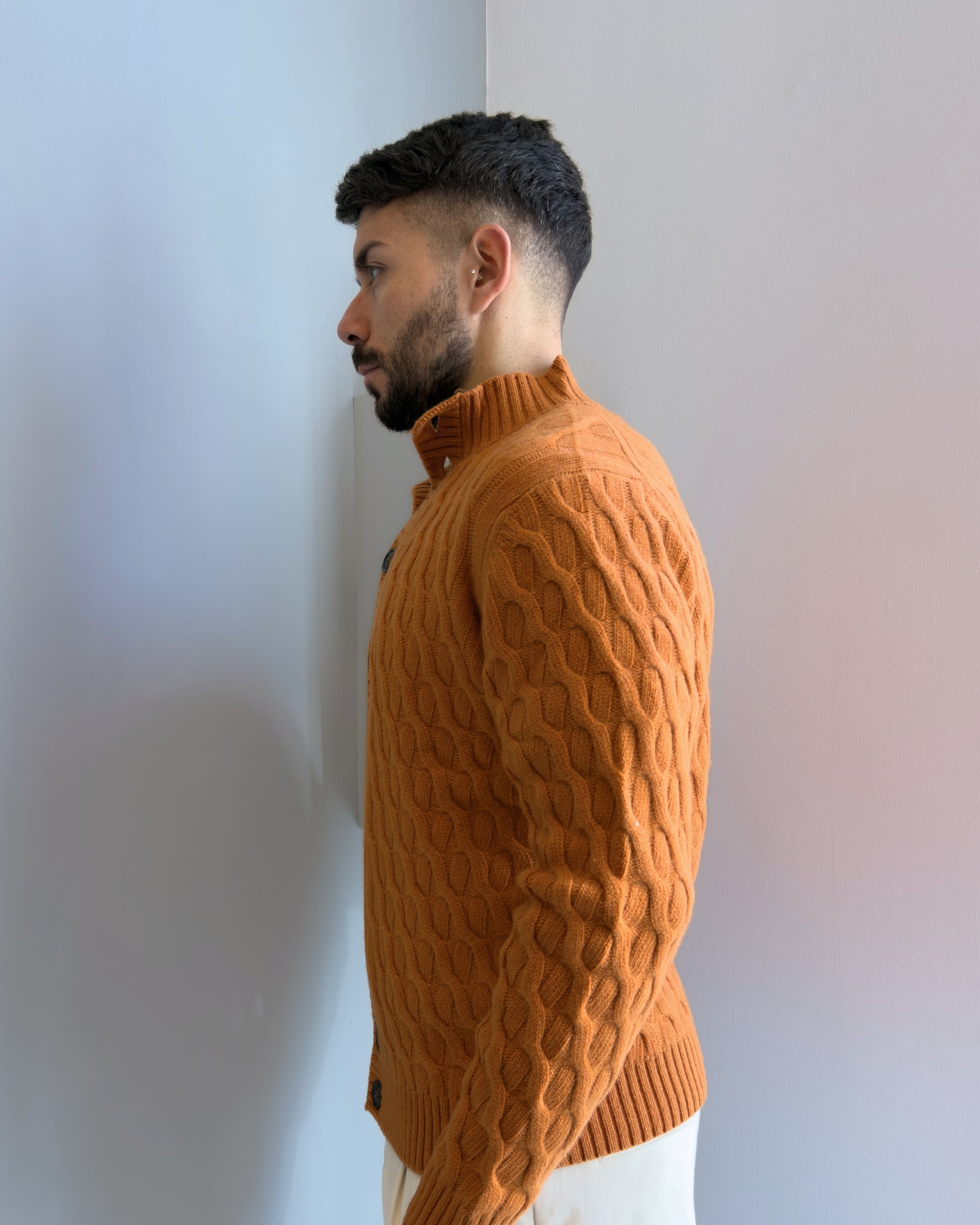 Cardigan  Boras a trecce con collo alta lana & cashmere vestbilità regular ARANCIO