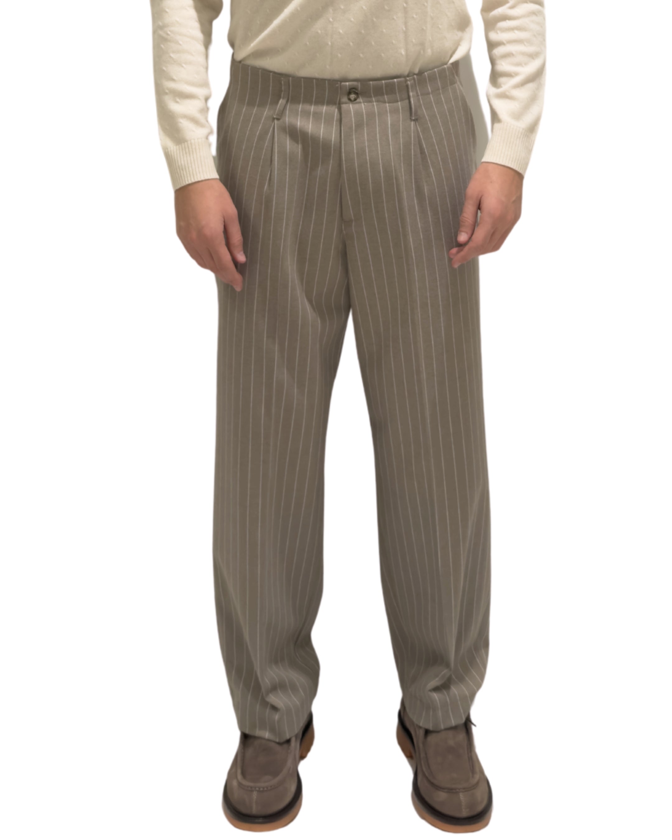 Pantalone Milano palazzo gessato tessuto flanellato BEIGE