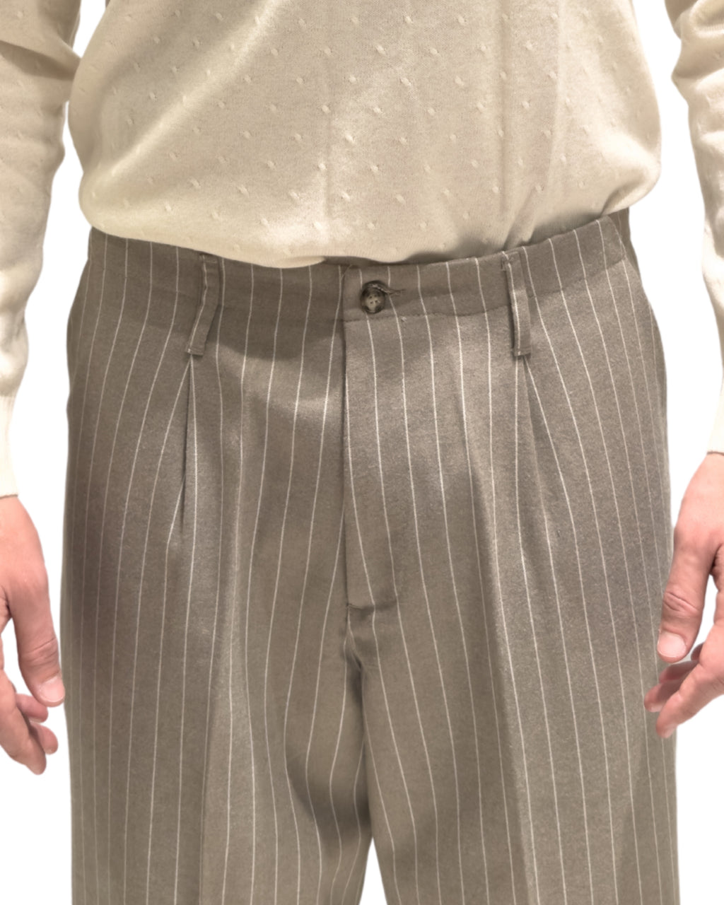 Pantalone Milano palazzo gessato tessuto flanellato BEIGE