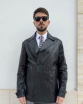 Giacca Mayfair doppio petto in pelle vegetale vestibilità regular NERO