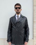 Giacca Mayfair doppio petto in pelle vegetale vestibilità regular NERO