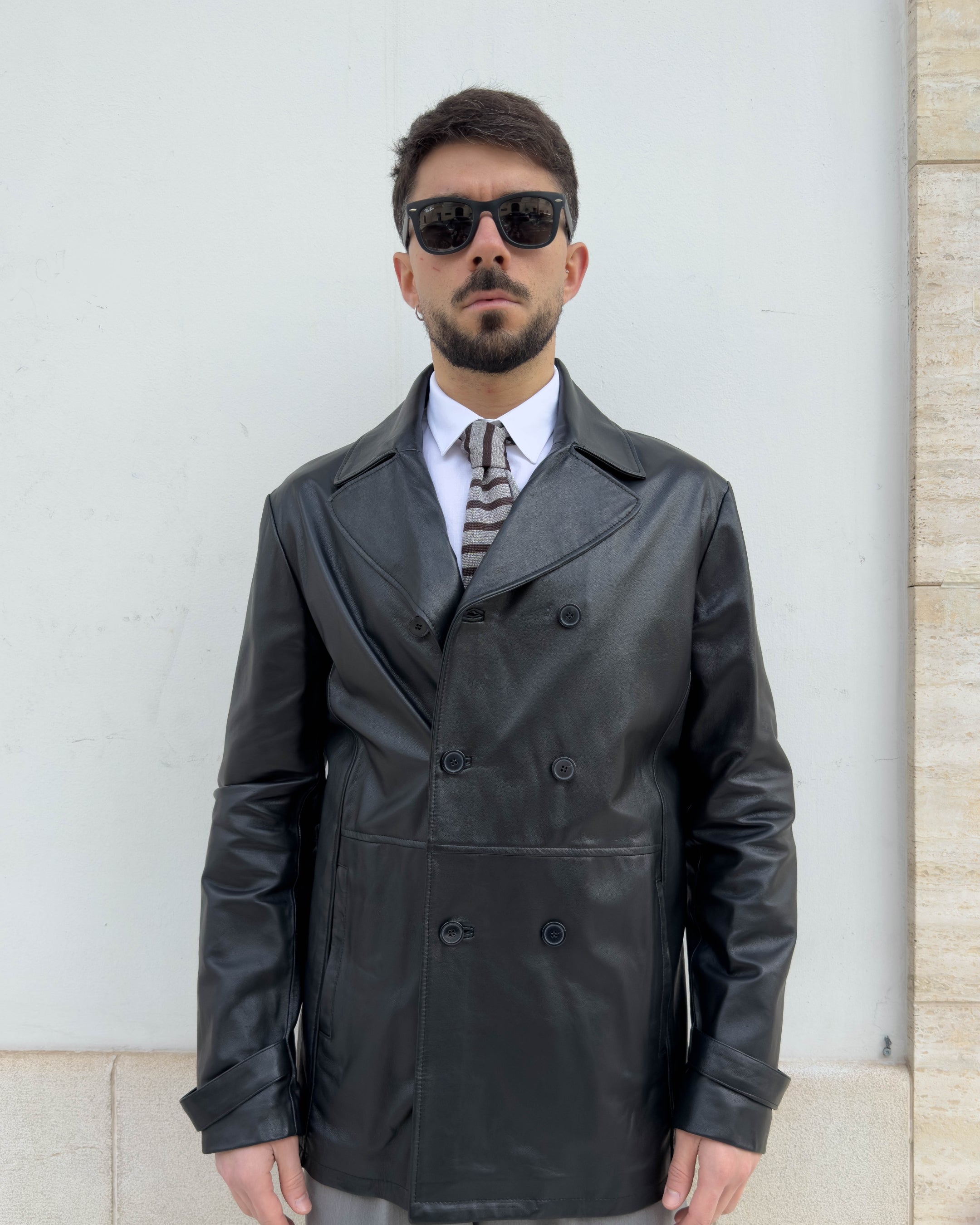 Giacca Mayfair doppio petto in pelle vegetale vestibilità regular NERO