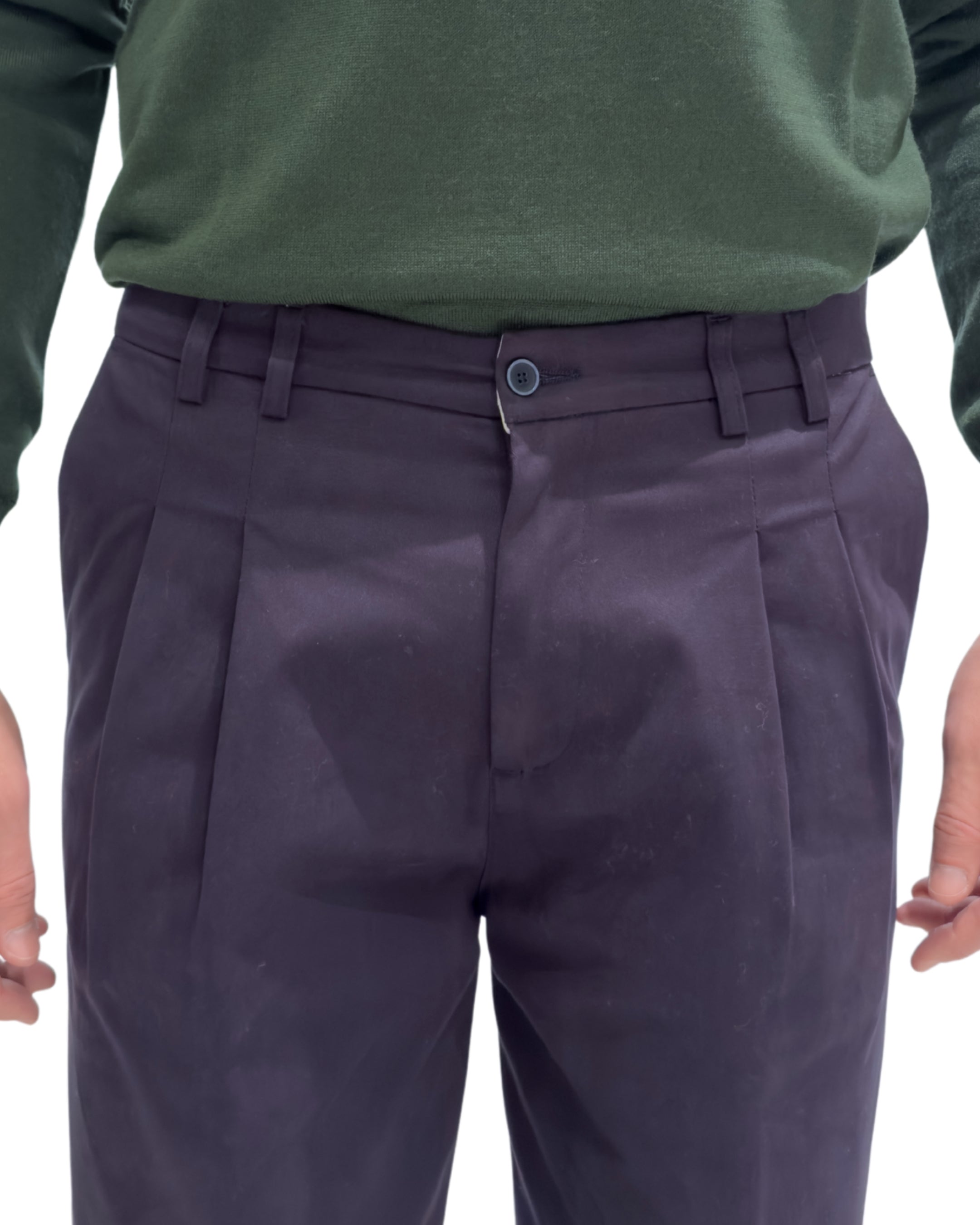 Pantalone Roma doppia pince, alla caviglia in gabardina BLU