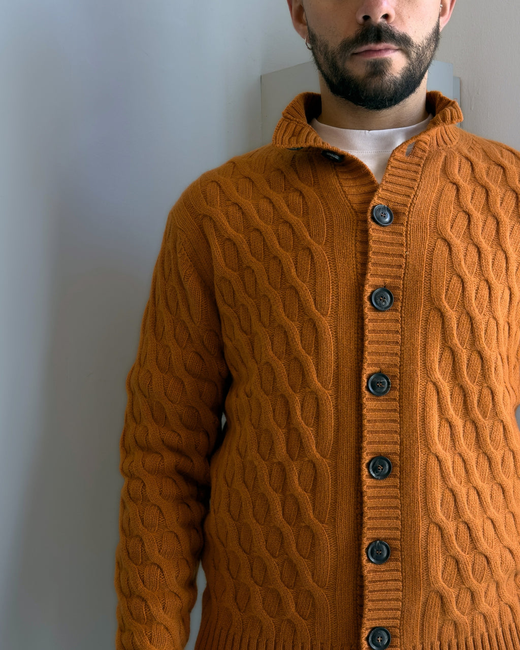 Cardigan  Boras a trecce con collo alta lana & cashmere vestbilità regular ARANCIO