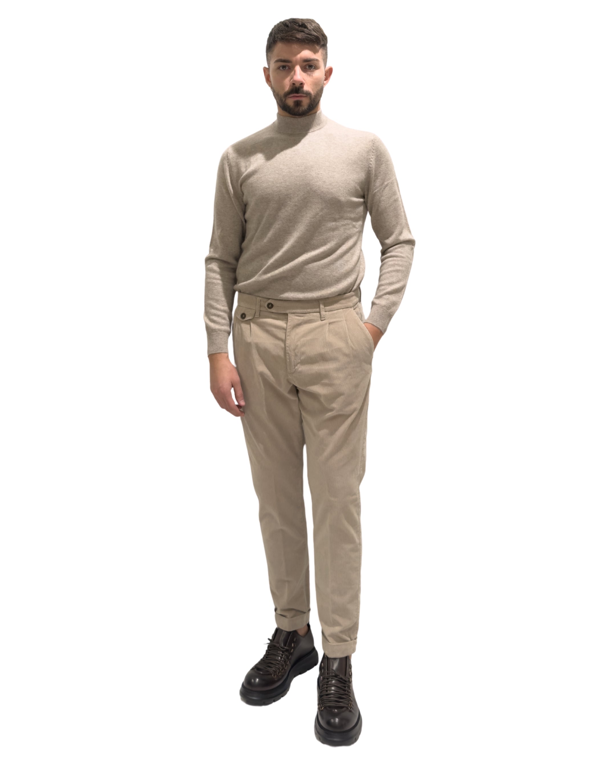 Pantalone Napoli in velluto con pince vestibilità regular BEIGE