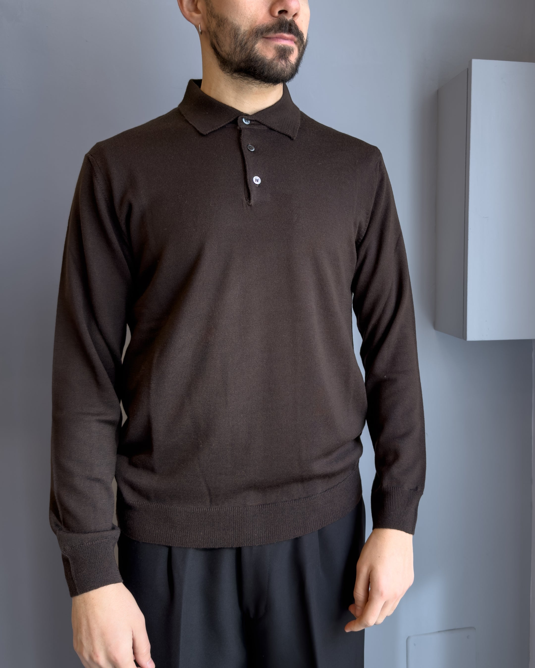 Polo Bari in lana merino vestibilità regular MORO