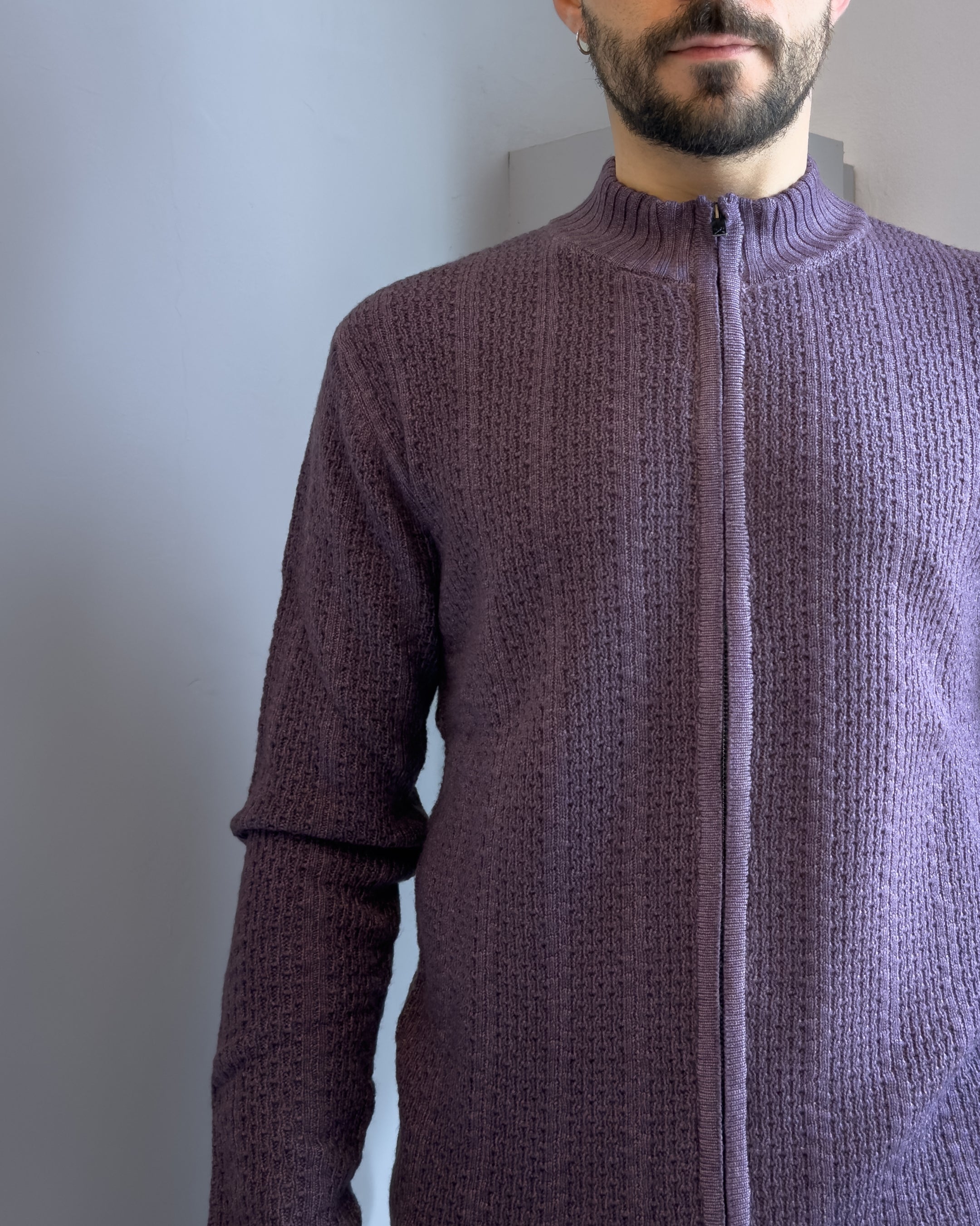 Cardigan Linz in lana merinos  con cerniera vestibilità regular VIOLA