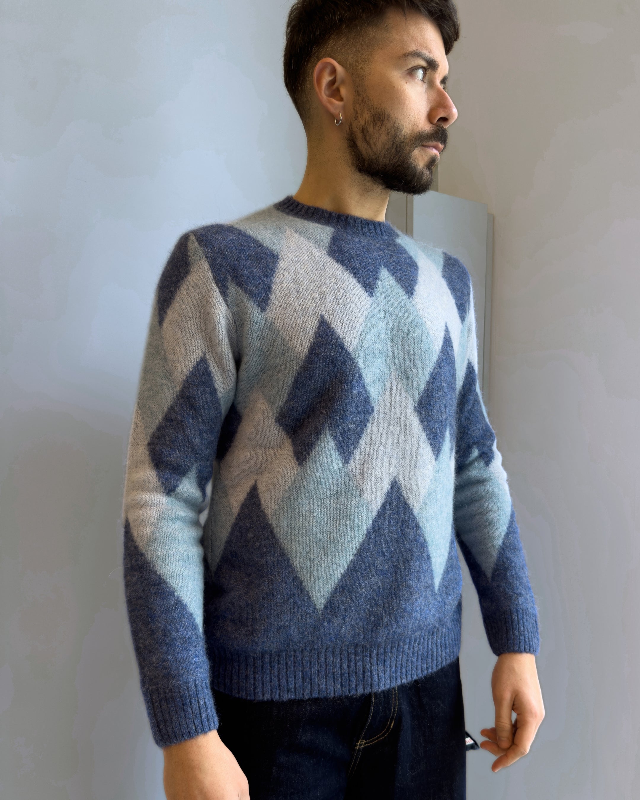 Maglia Edda in alpaca & lana girocollo CELESTE