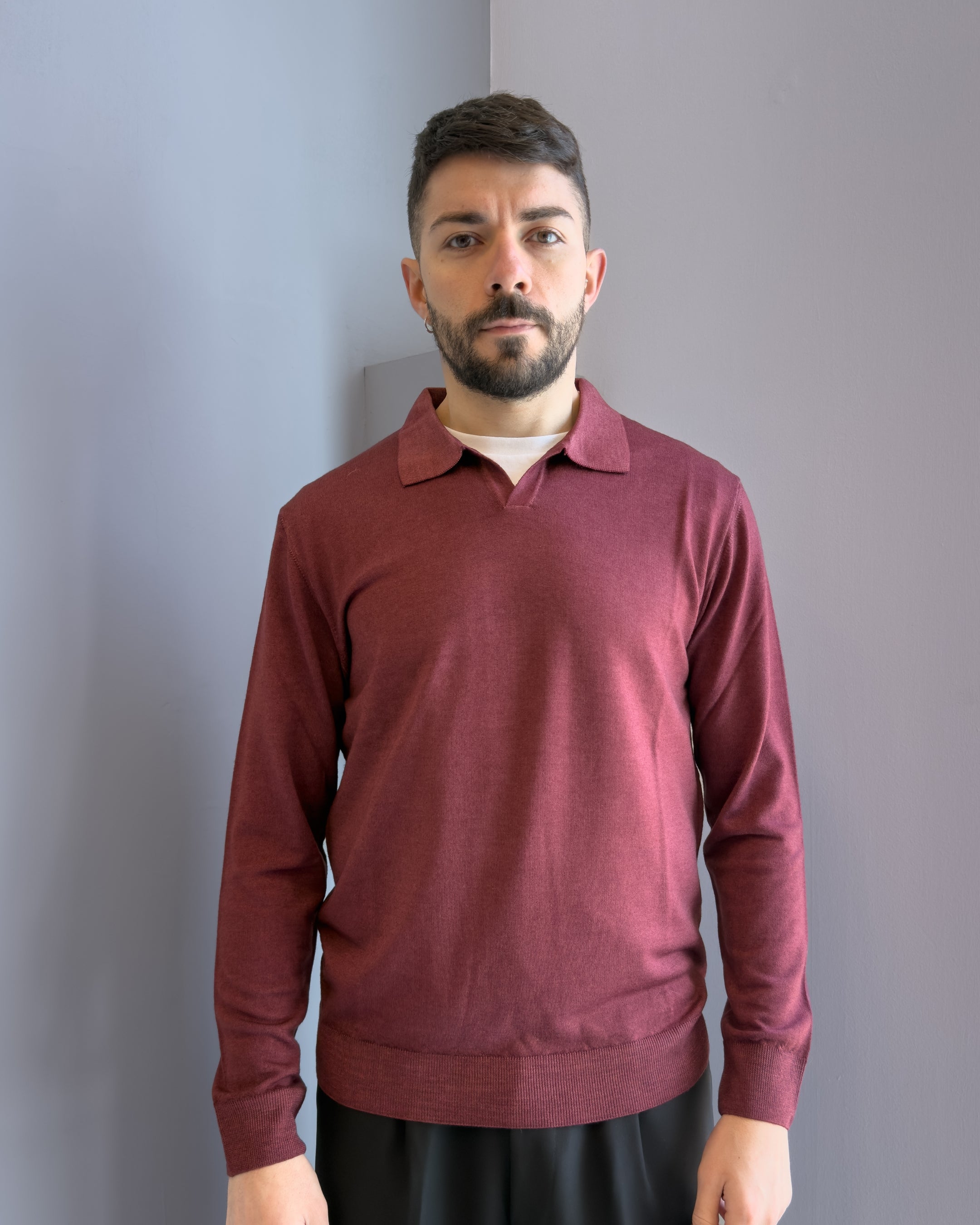 Polo Derby lana merinos acidata vestibilità regular BORDEAUX