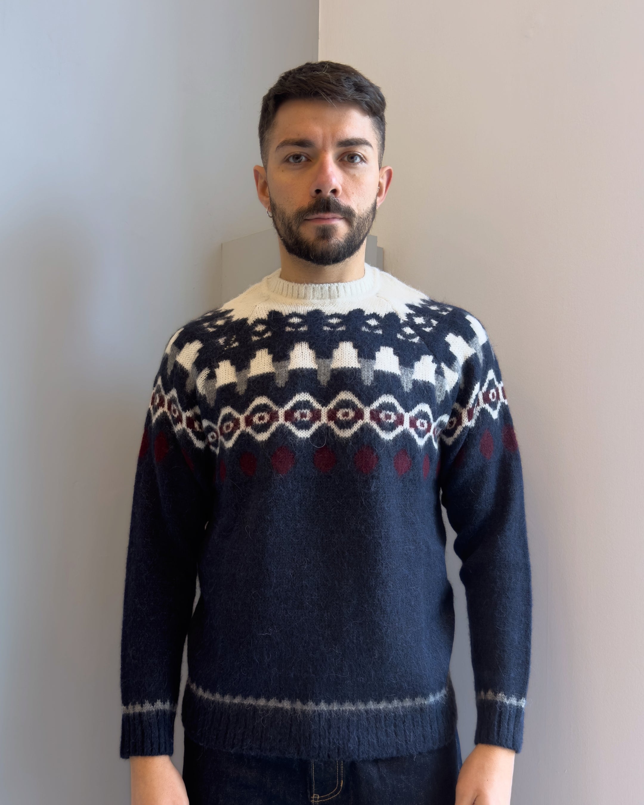 Maglia Copenaghen girocollo fantasia in lana % alpaca vestibilità regular BLU