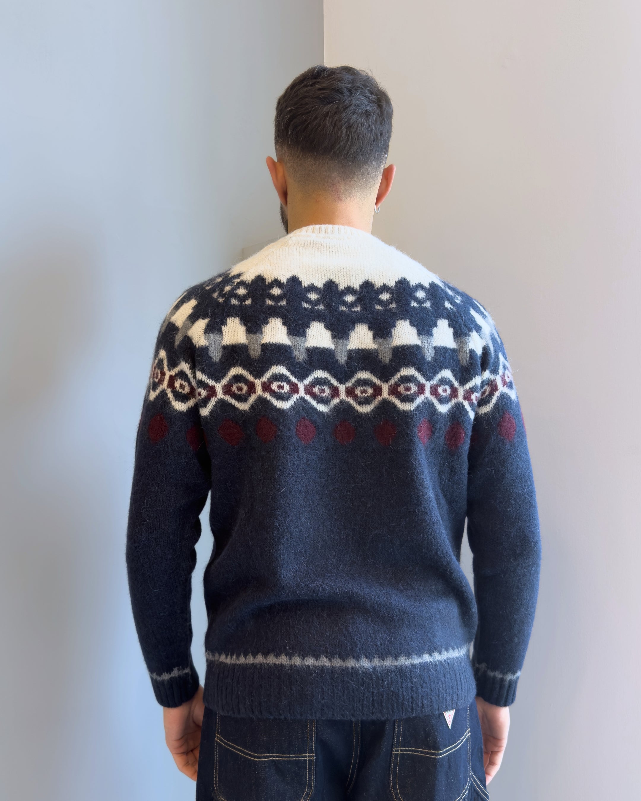 Maglia Copenaghen girocollo fantasia in lana % alpaca vestibilità regular BLU