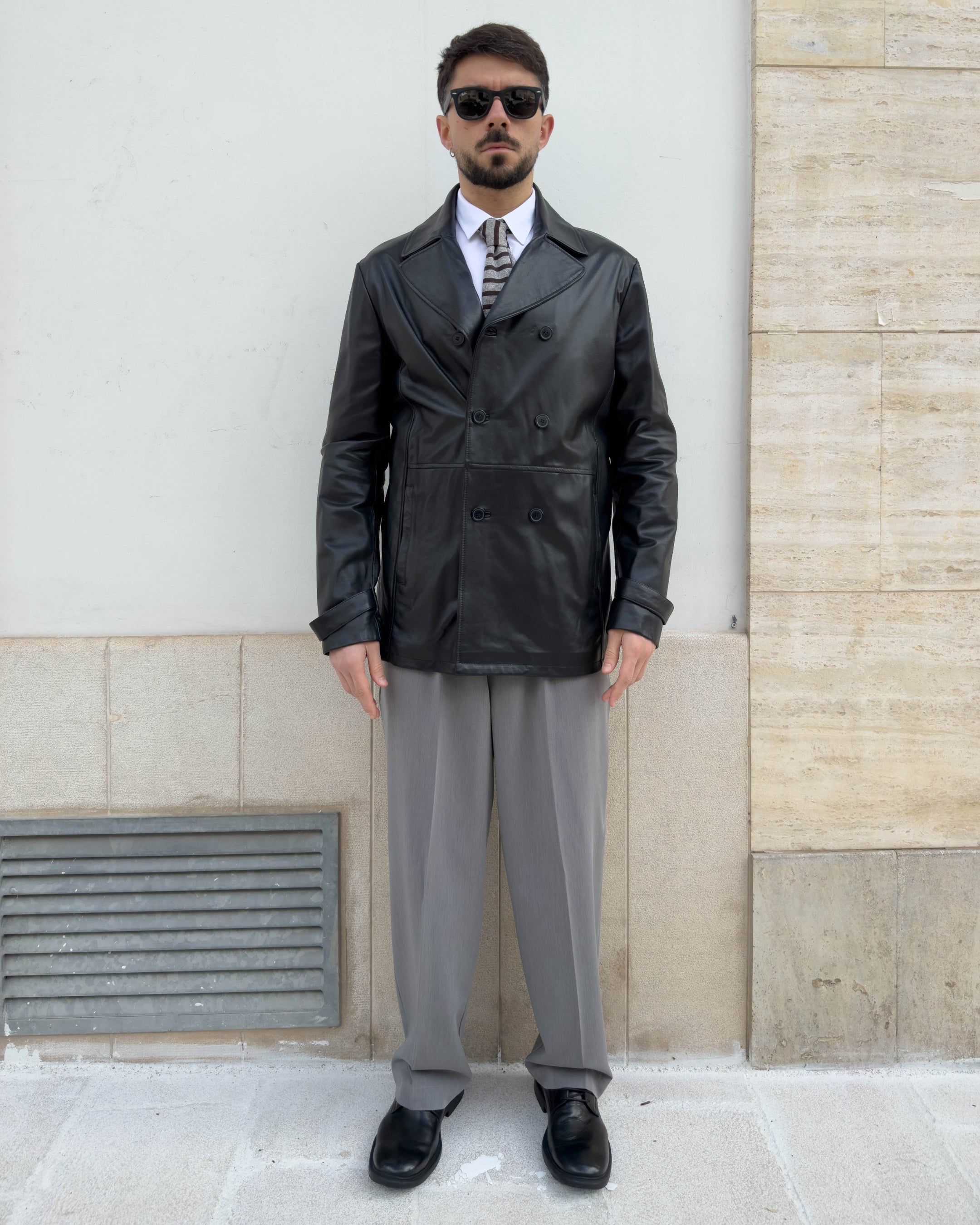 Giacca Mayfair doppio petto in pelle vegetale vestibilità regular NERO