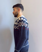 Maglia Copenaghen girocollo fantasia in lana % alpaca vestibilità regular BLU