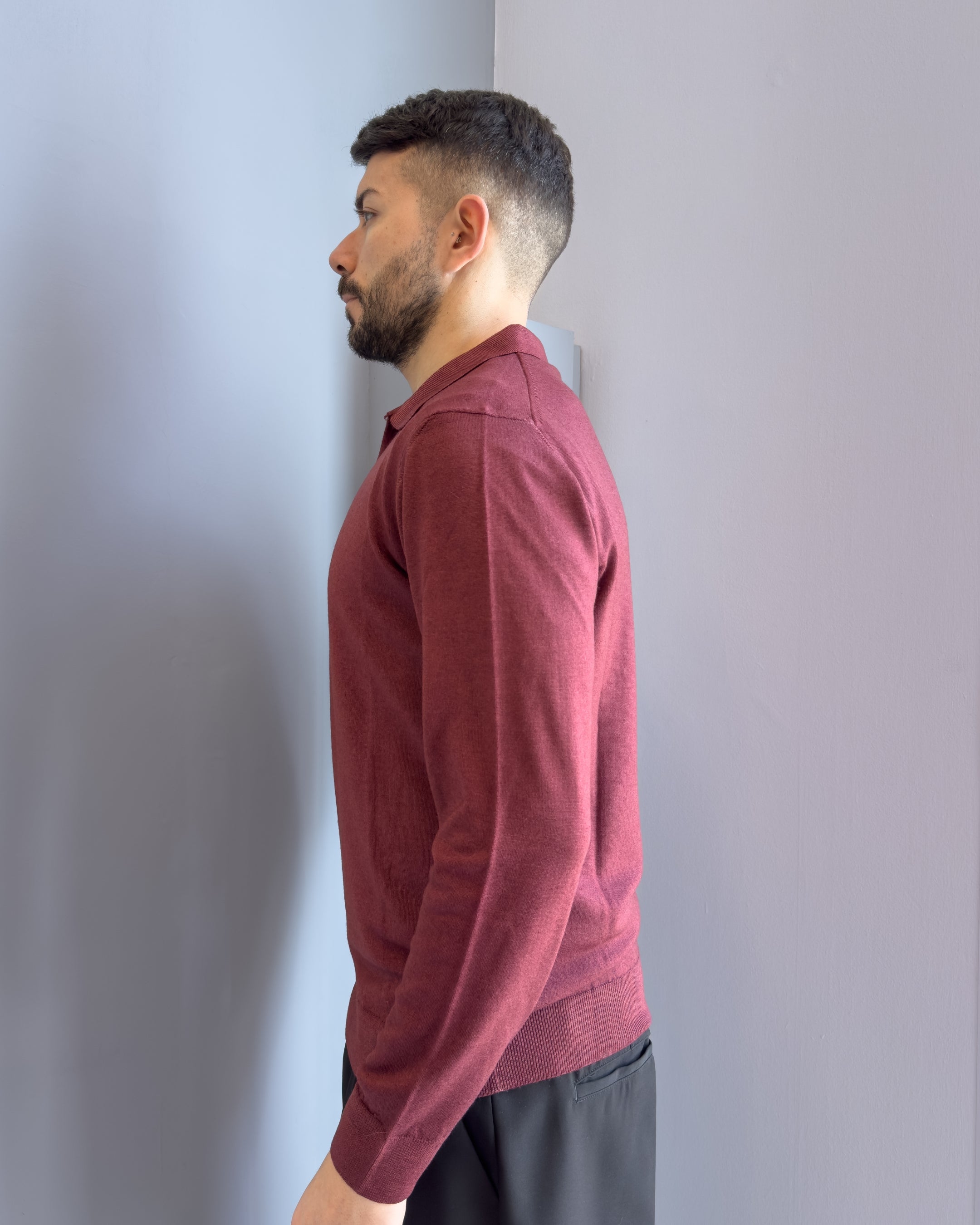 Polo Derby lana merinos acidata vestibilità regular BORDEAUX