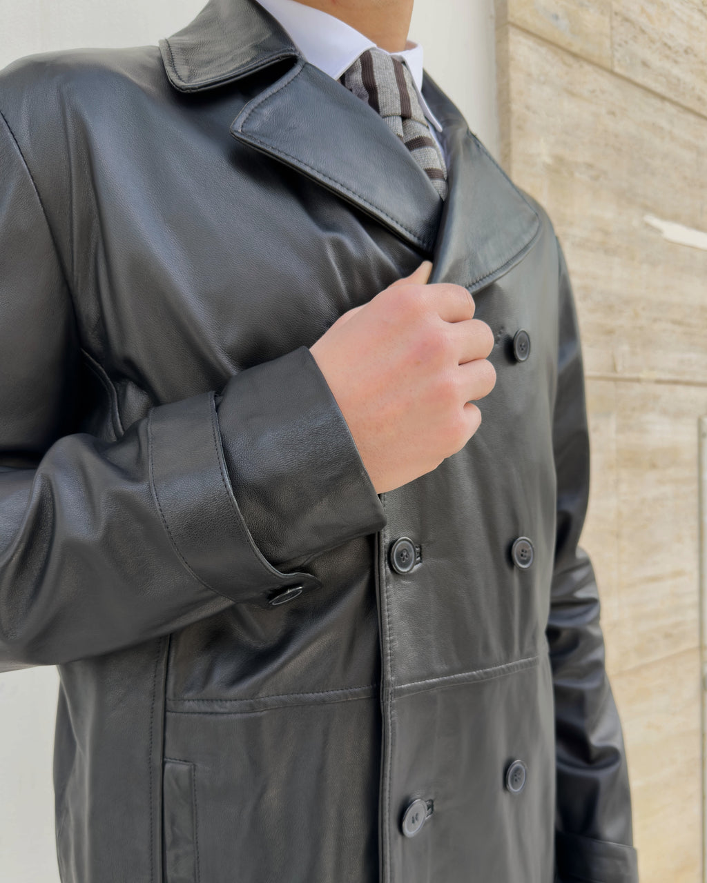 Giacca Mayfair doppio petto in pelle vegetale vestibilità regular NERO