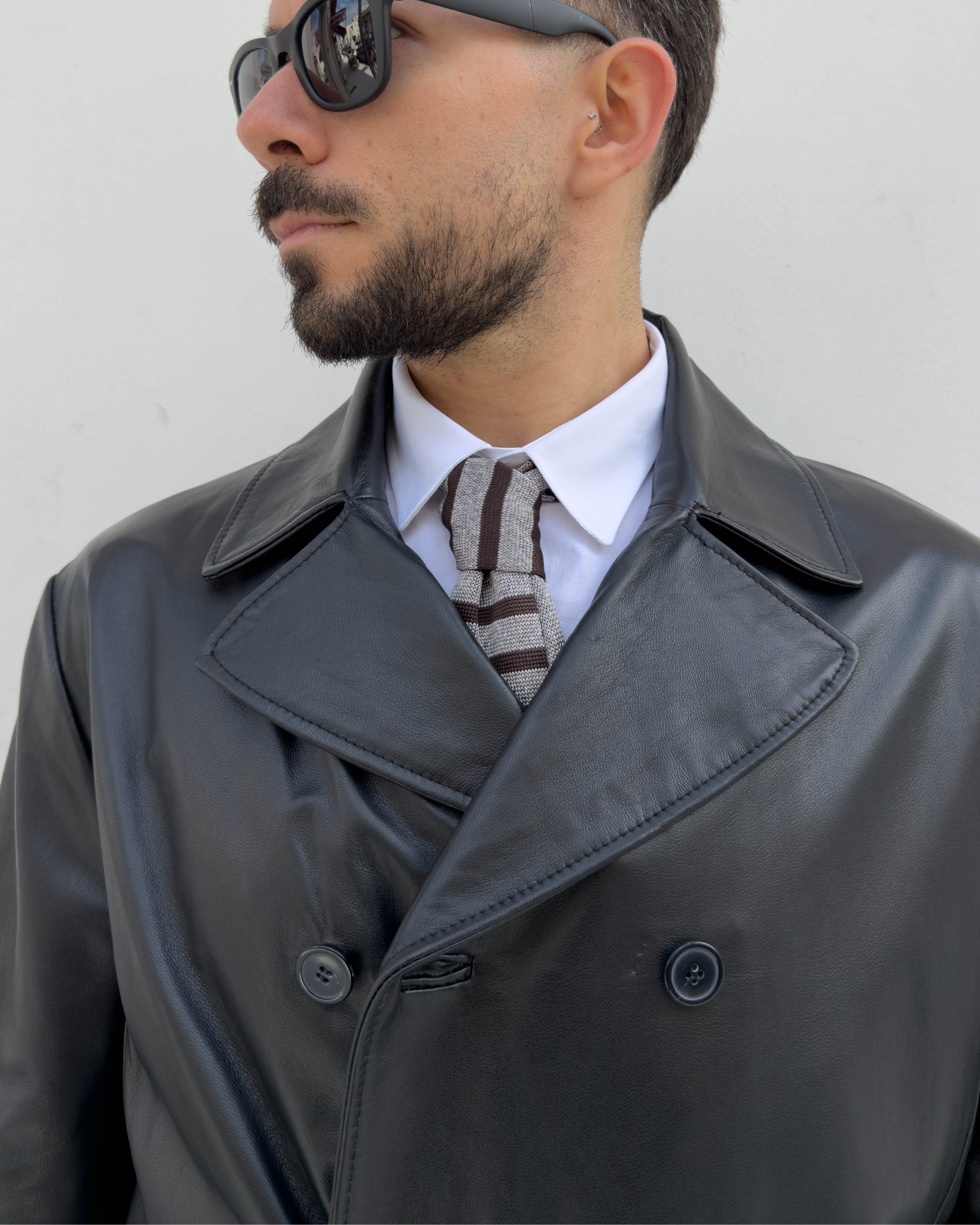 Giacca Mayfair doppio petto in pelle vegetale vestibilità regular NERO