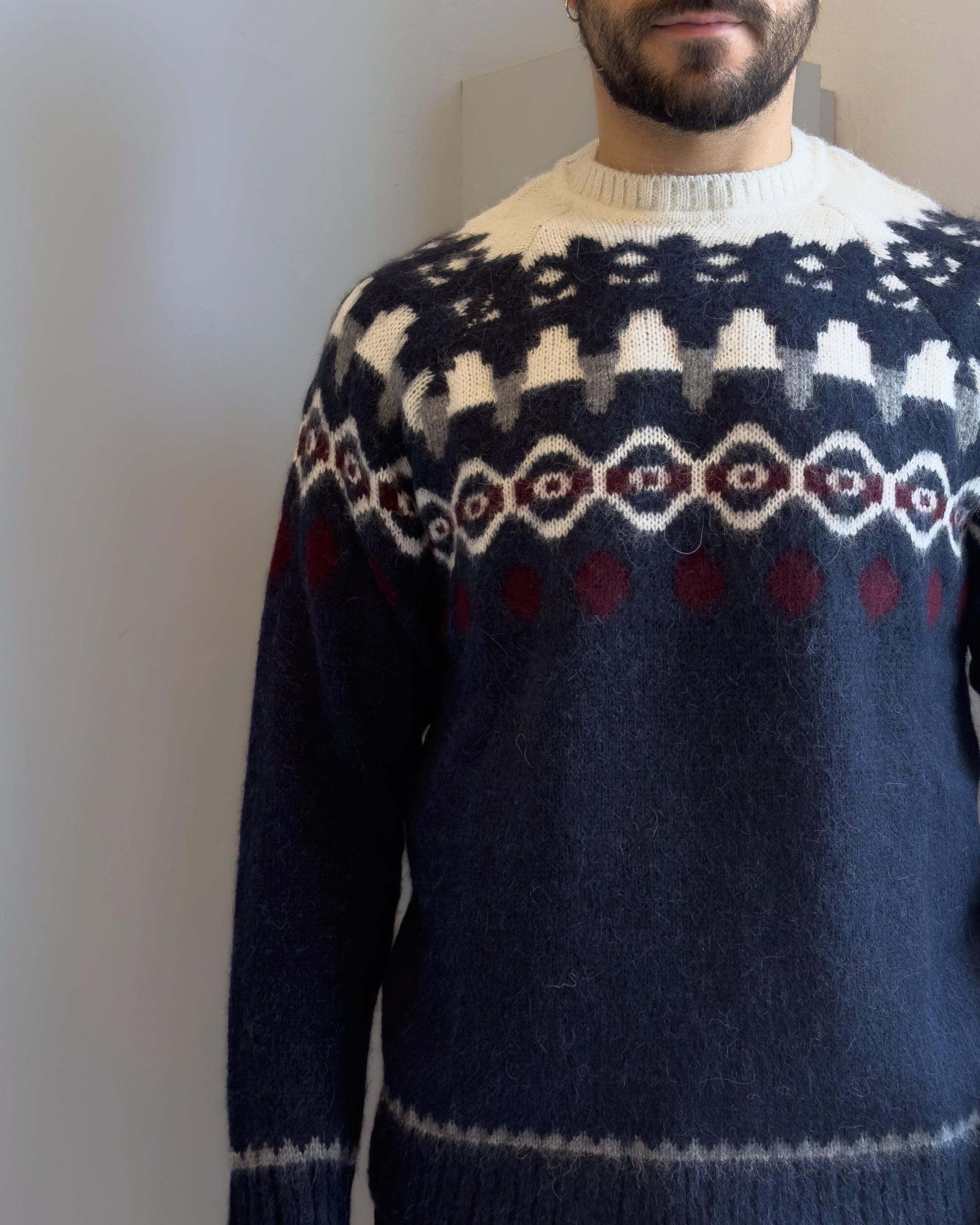 Maglia Copenaghen girocollo fantasia in lana % alpaca vestibilità regular BLU