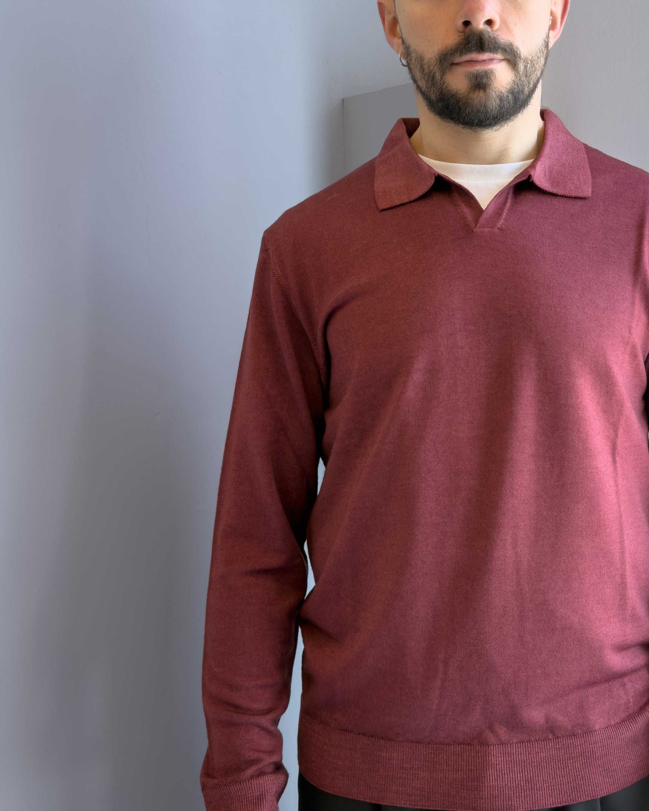 Polo Derby lana merinos acidata vestibilità regular BORDEAUX