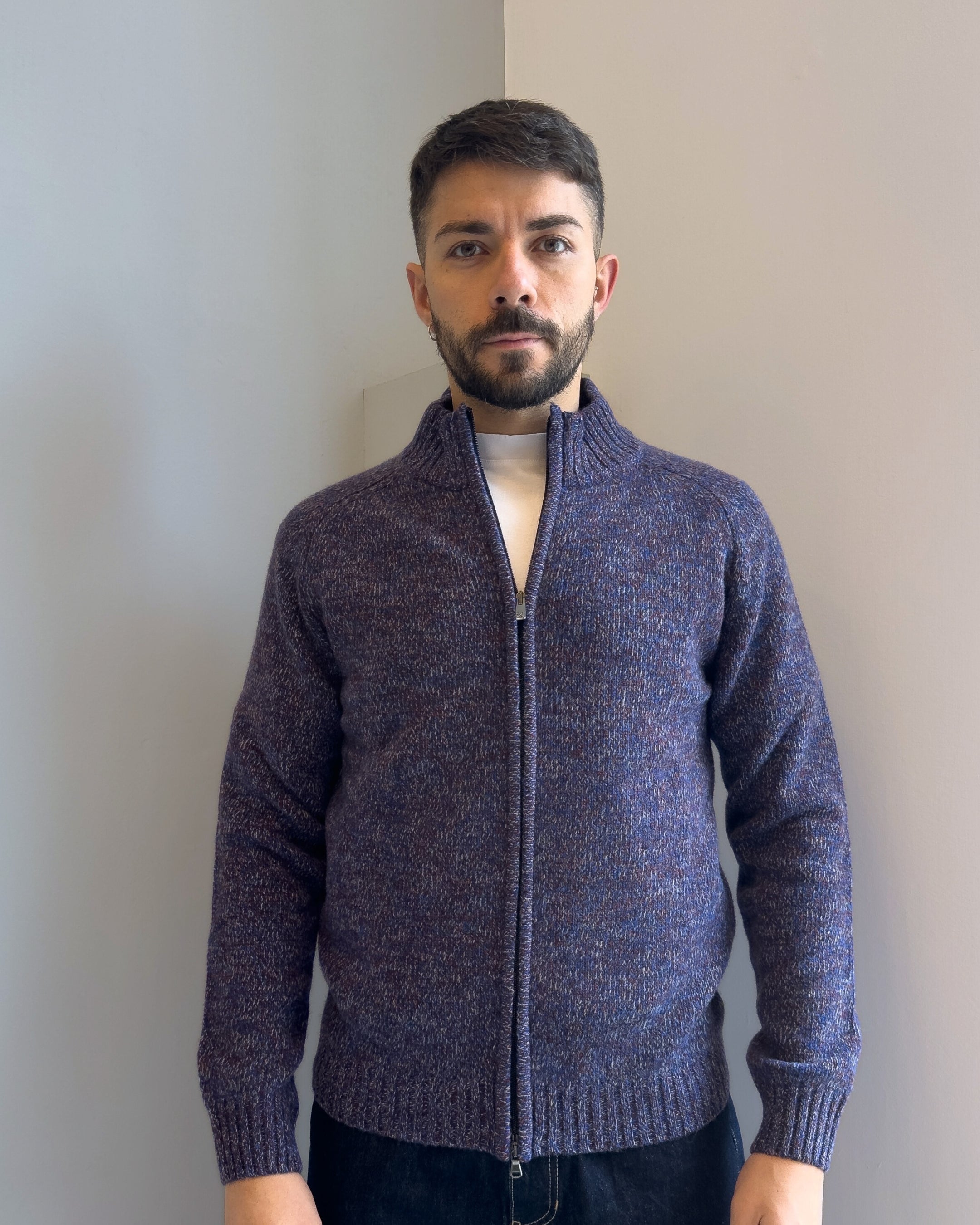 Cardigan Sheffield con zip manica raglan in lana vestibilità ragular VIOLA