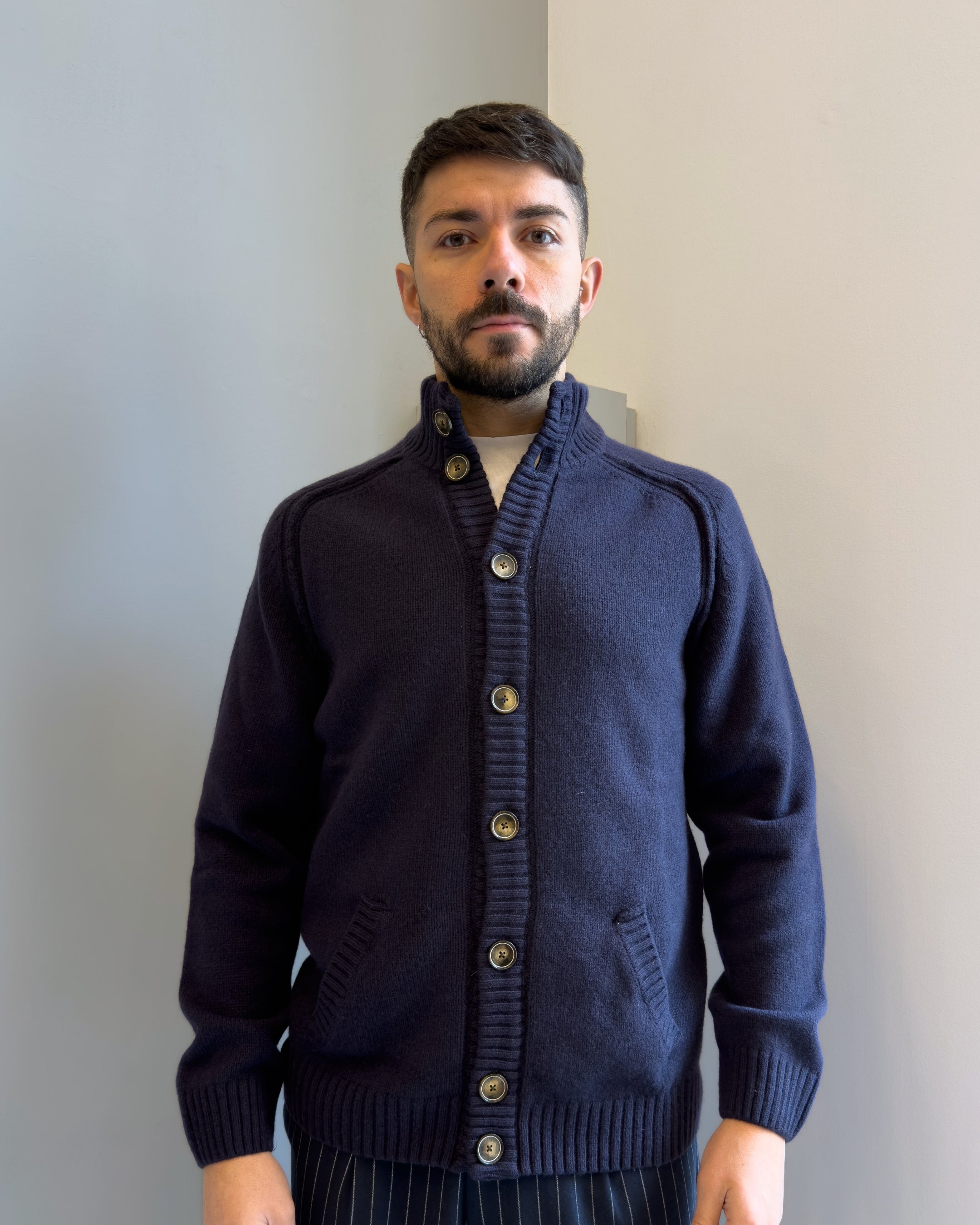 Cardigan Malmo 2 collo alto manica raglan BLU