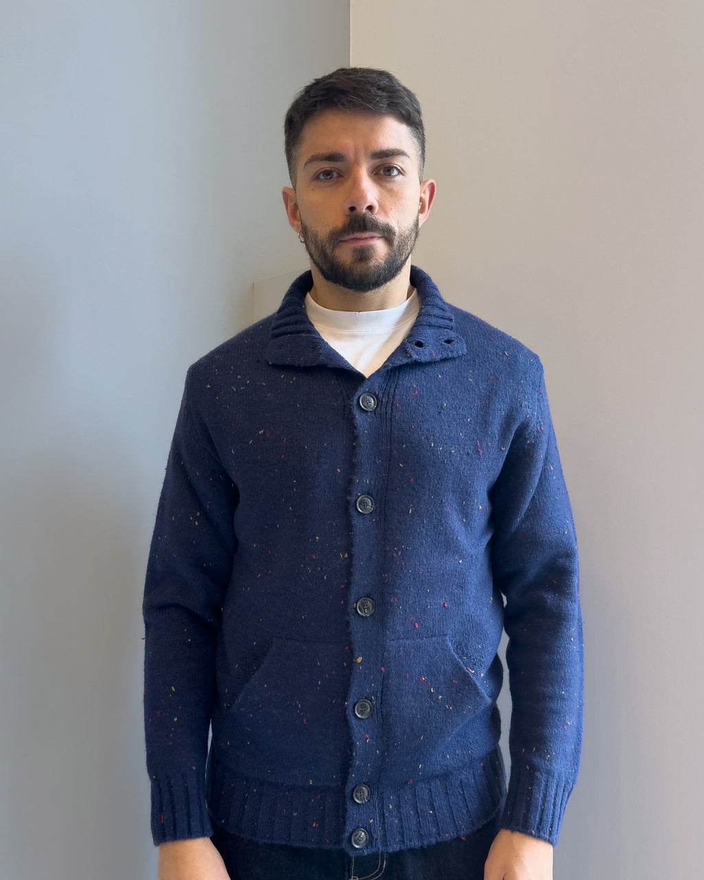 Cardigan Malmo collo alto misto lana vestibilità regular BLU