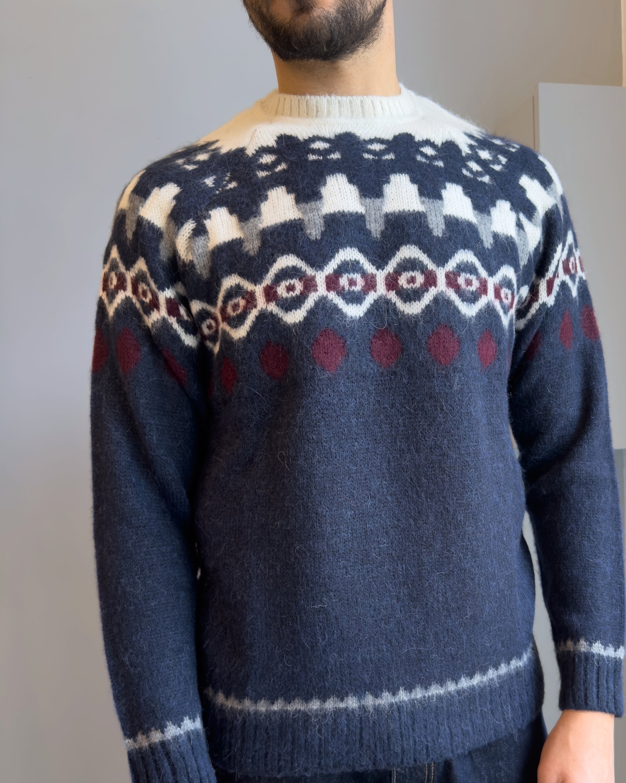 Maglia Copenaghen girocollo fantasia in lana % alpaca vestibilità regular BLU