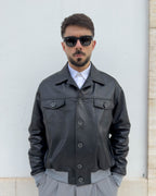 Giubbino Soho in pelle vegetale, vestibilità over NERO