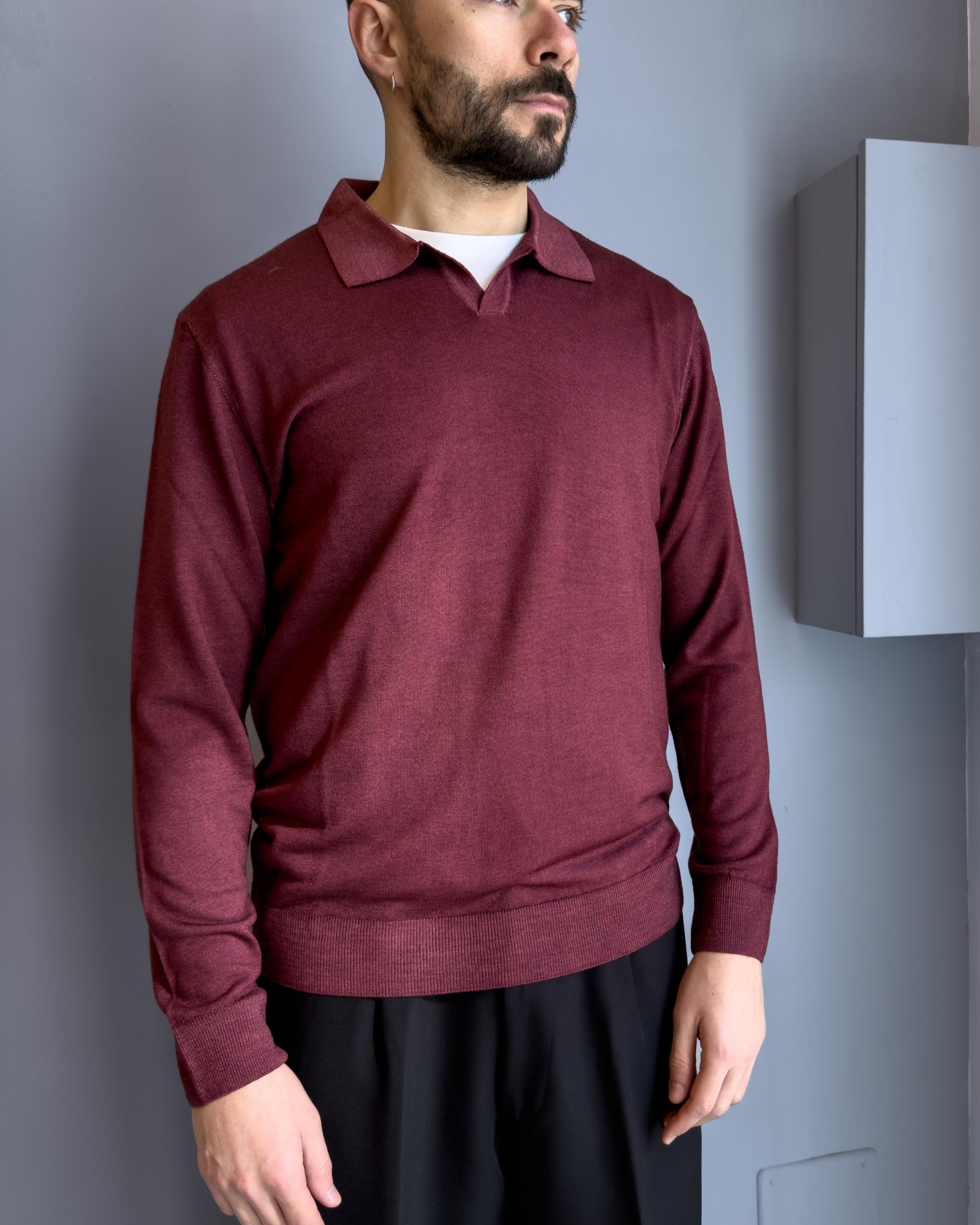 Polo Derby lana merinos acidata vestibilità regular BORDEAUX