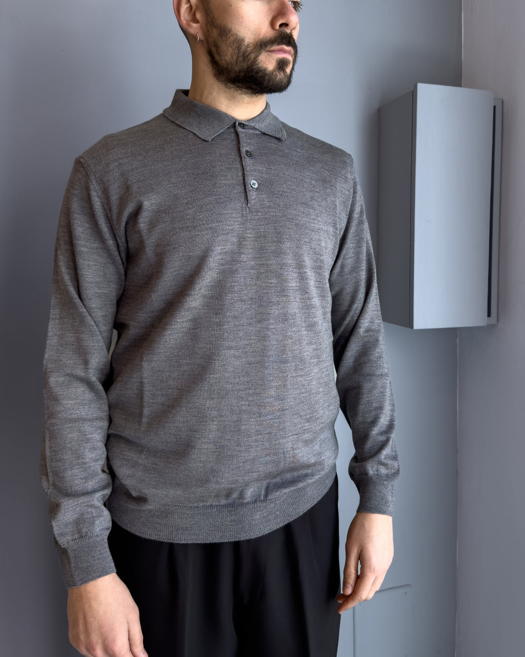 Polo Bari in lana merino vestibilità regular GRIGIO