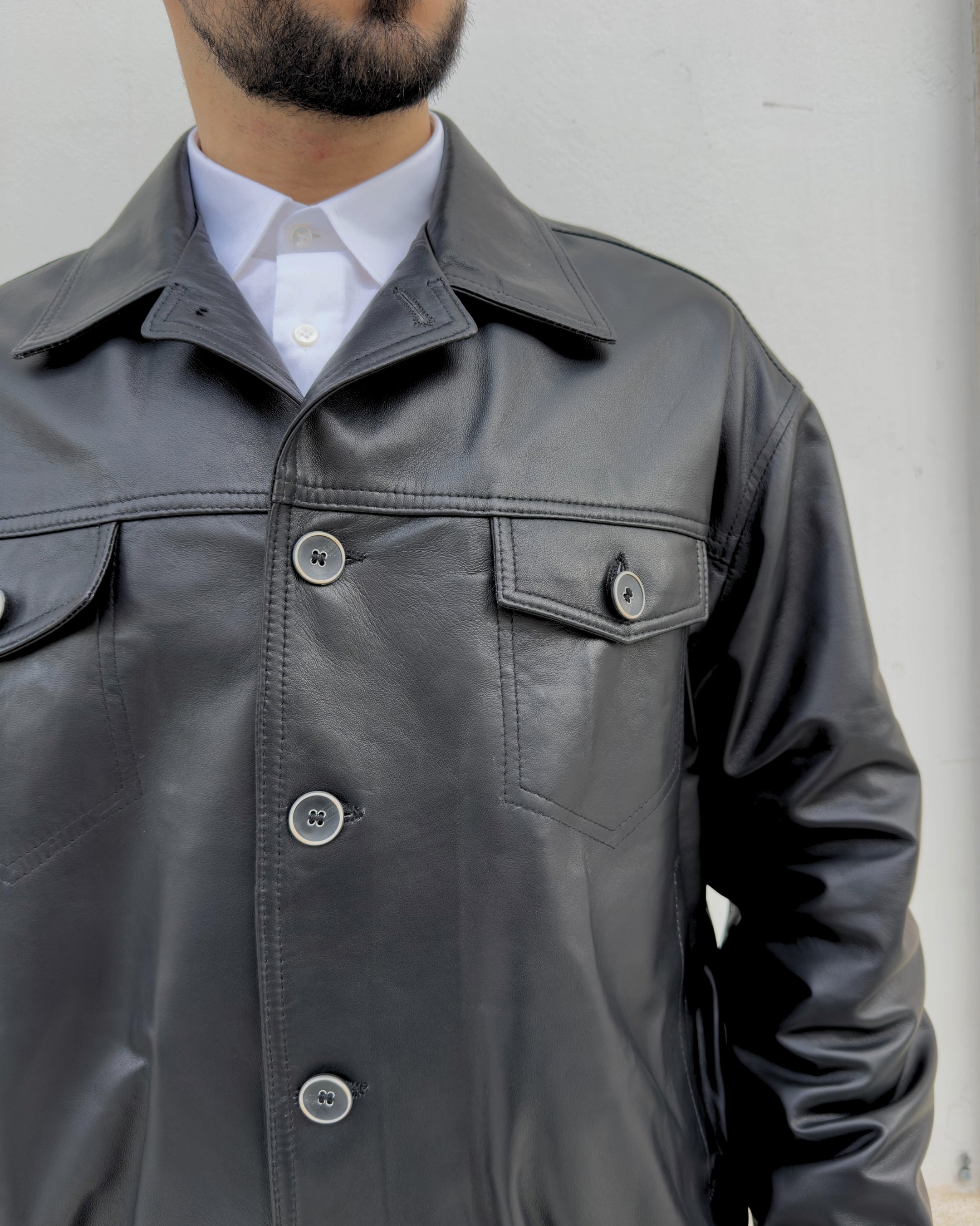 Giubbino Soho in pelle vegetale, vestibilità over NERO