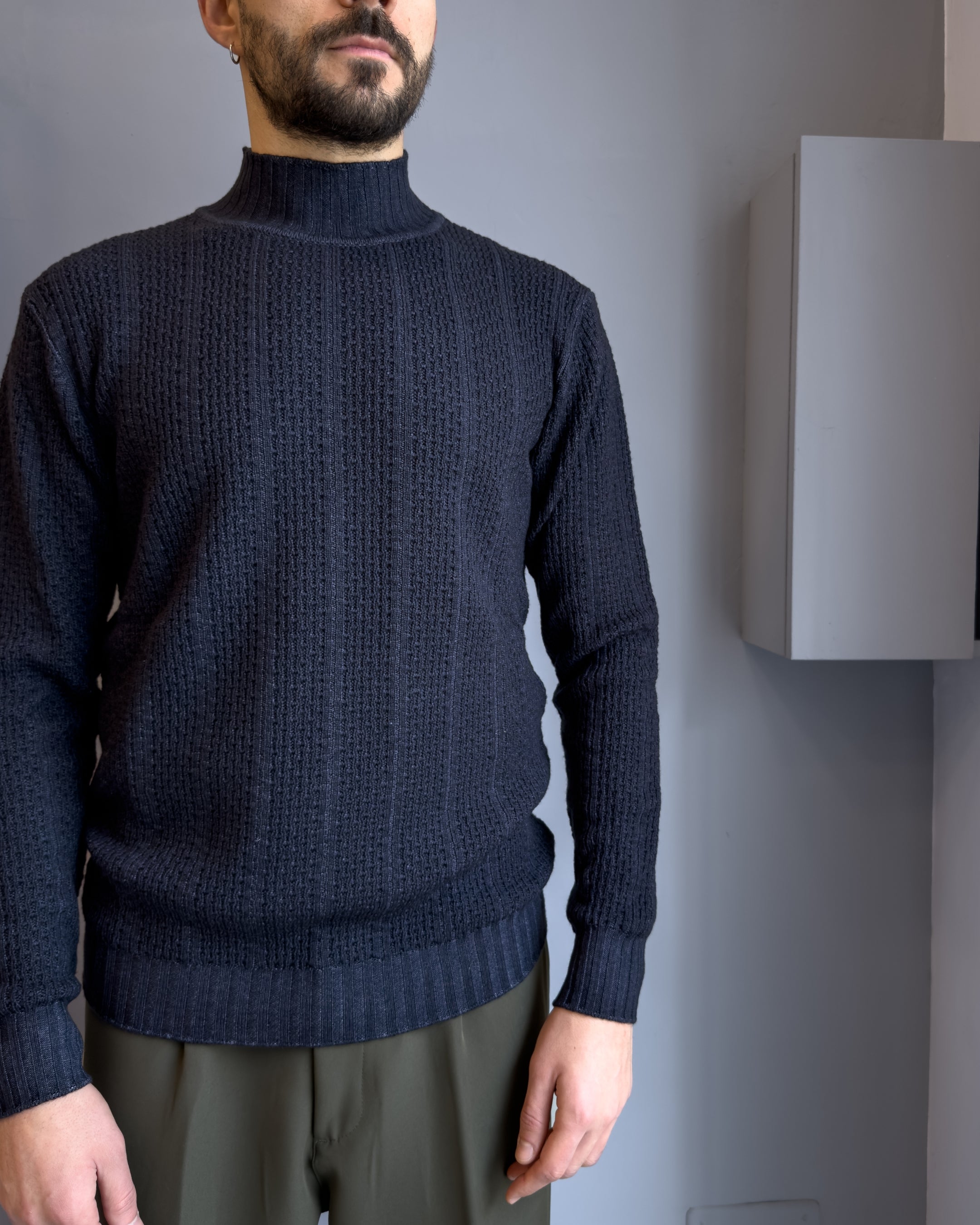 Lupetto Linz in lana merino acidata vestibilità regular BLU