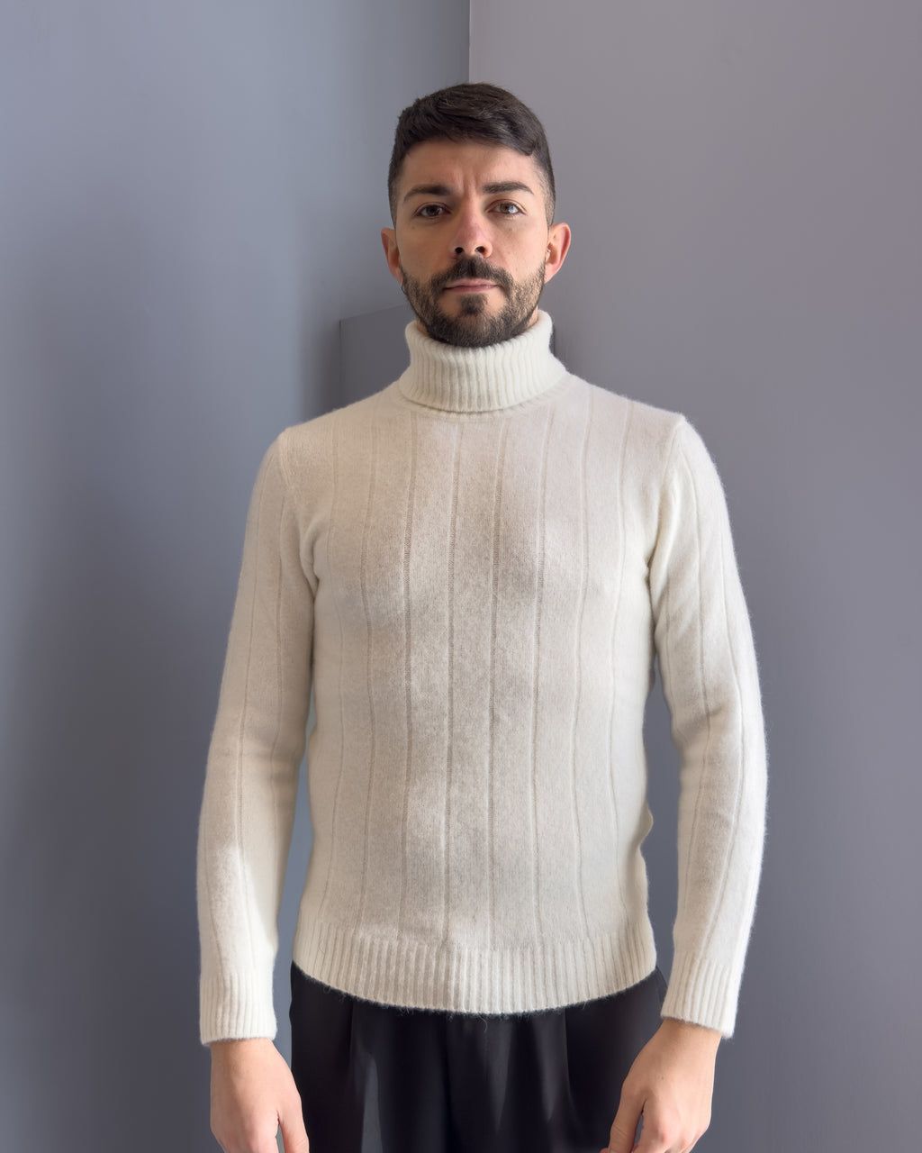 Maglia Oslo collo alta lana & alpaca vestibilità regular BIANCO