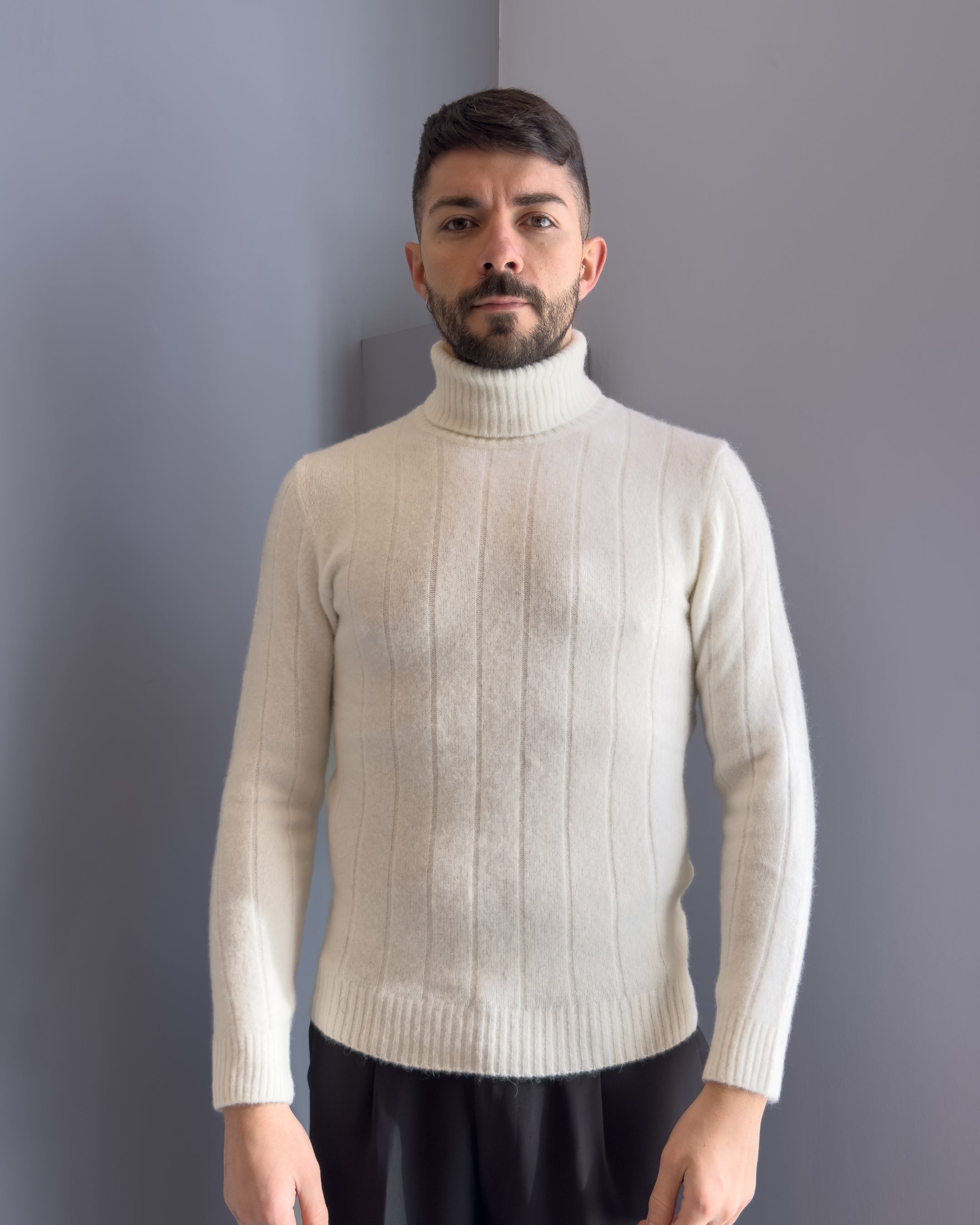 Maglia Oslo collo alta lana & alpaca vestibilità regular BIANCO