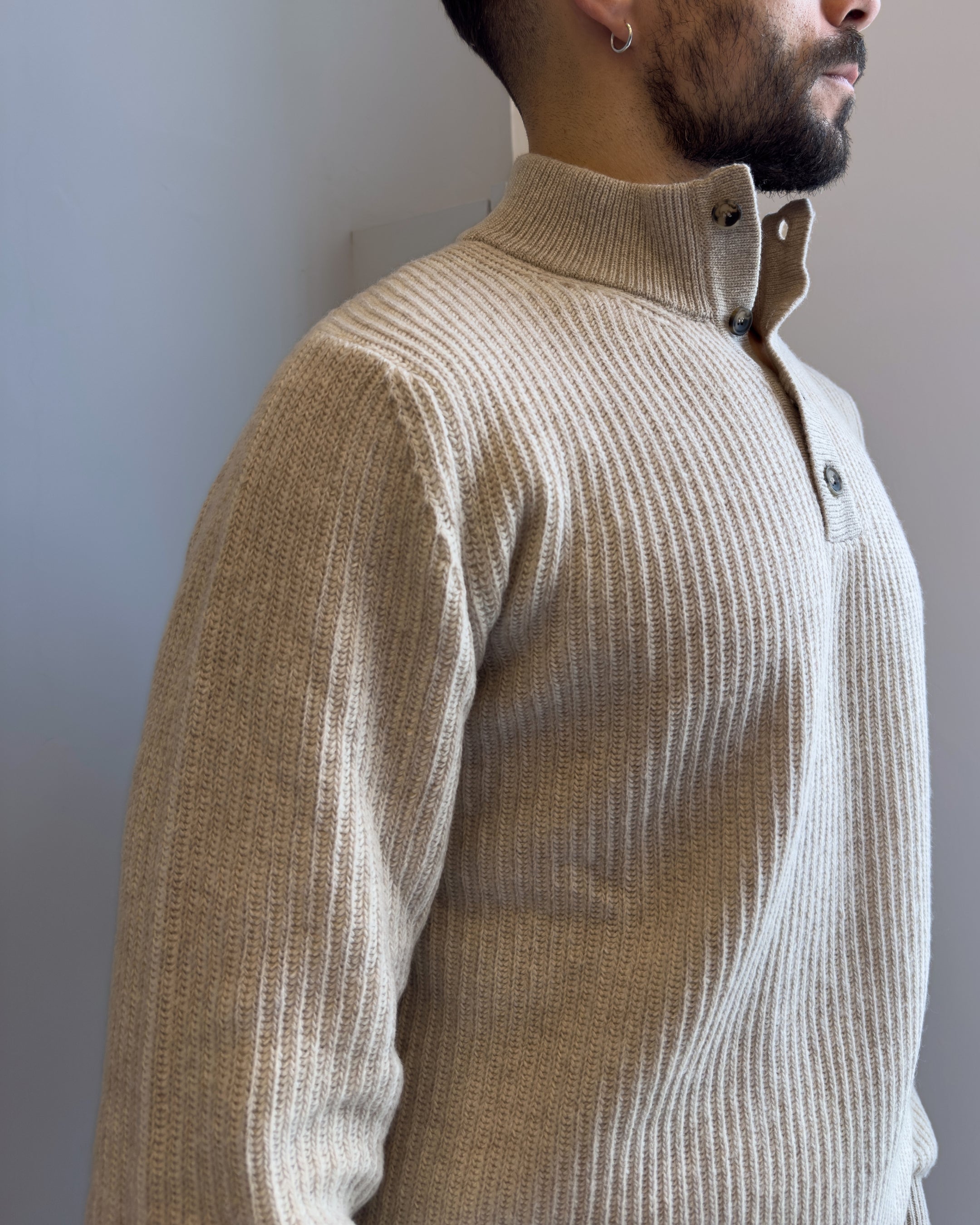 Maglia Alta a coste tre bottoni lana & cashmere vestibilità regular BEIGE