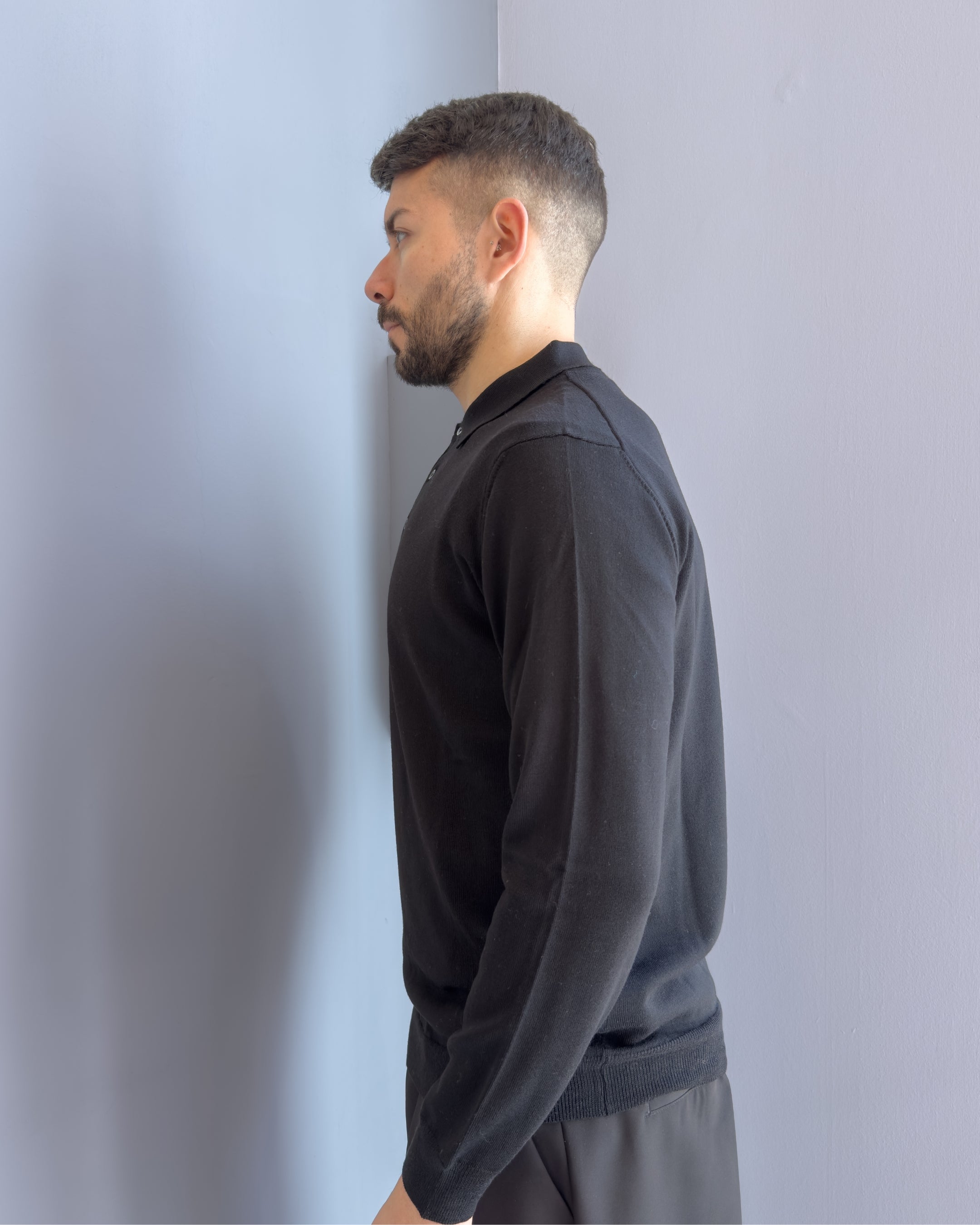 Polo Bari in lana merino vestibilità regular NERO