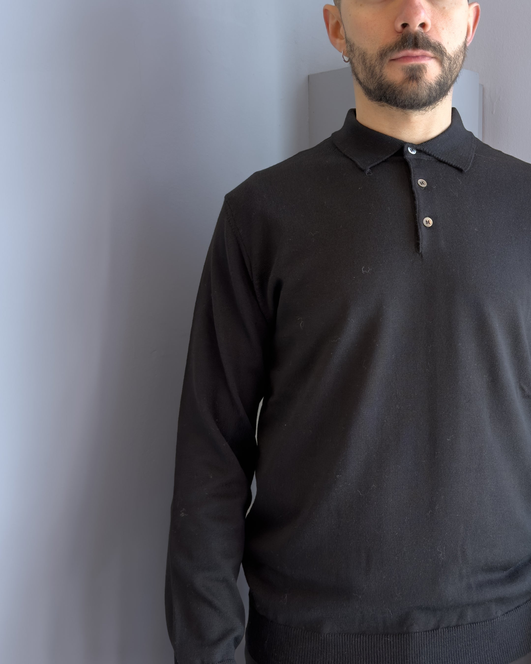 Polo Bari in lana merino vestibilità regular NERO