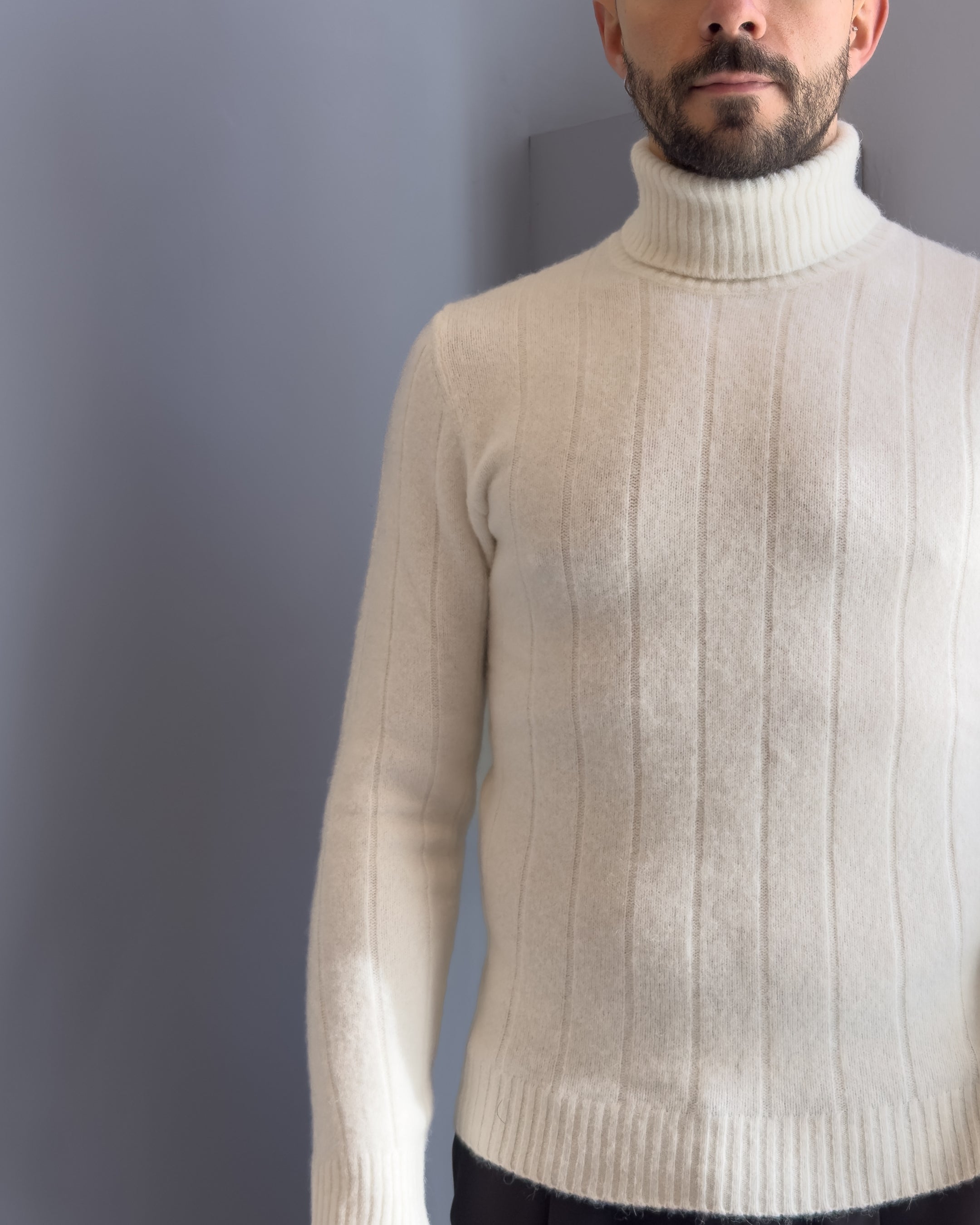 Maglia Oslo collo alta lana & alpaca vestibilità regular BIANCO