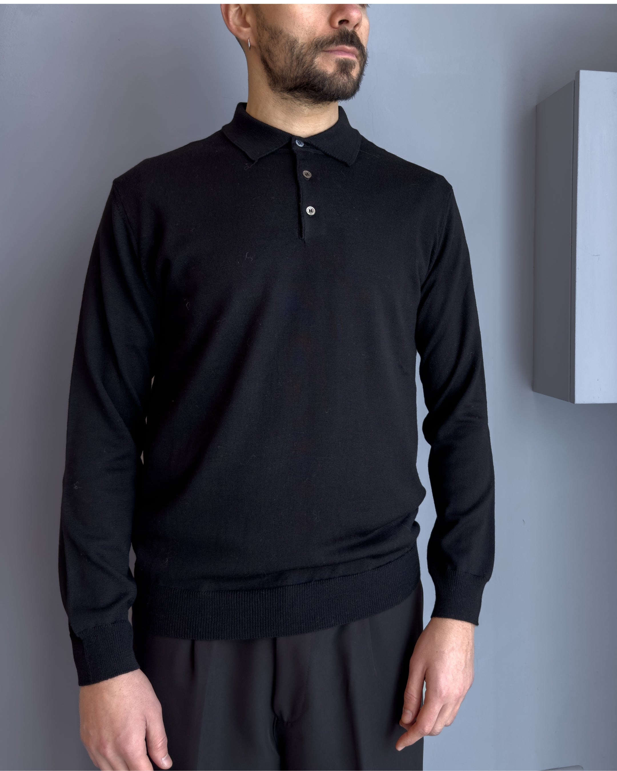 Polo Bari in lana merino vestibilità regular NERO