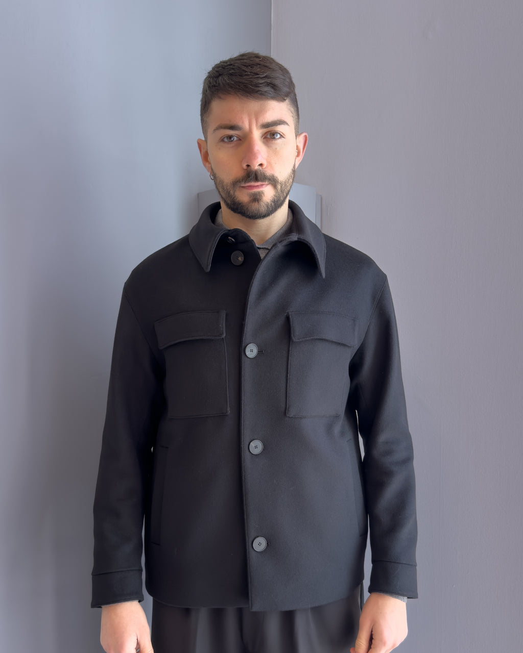 Giacca Saiko collo camicia vestibilità regular lana & cashmere NERO