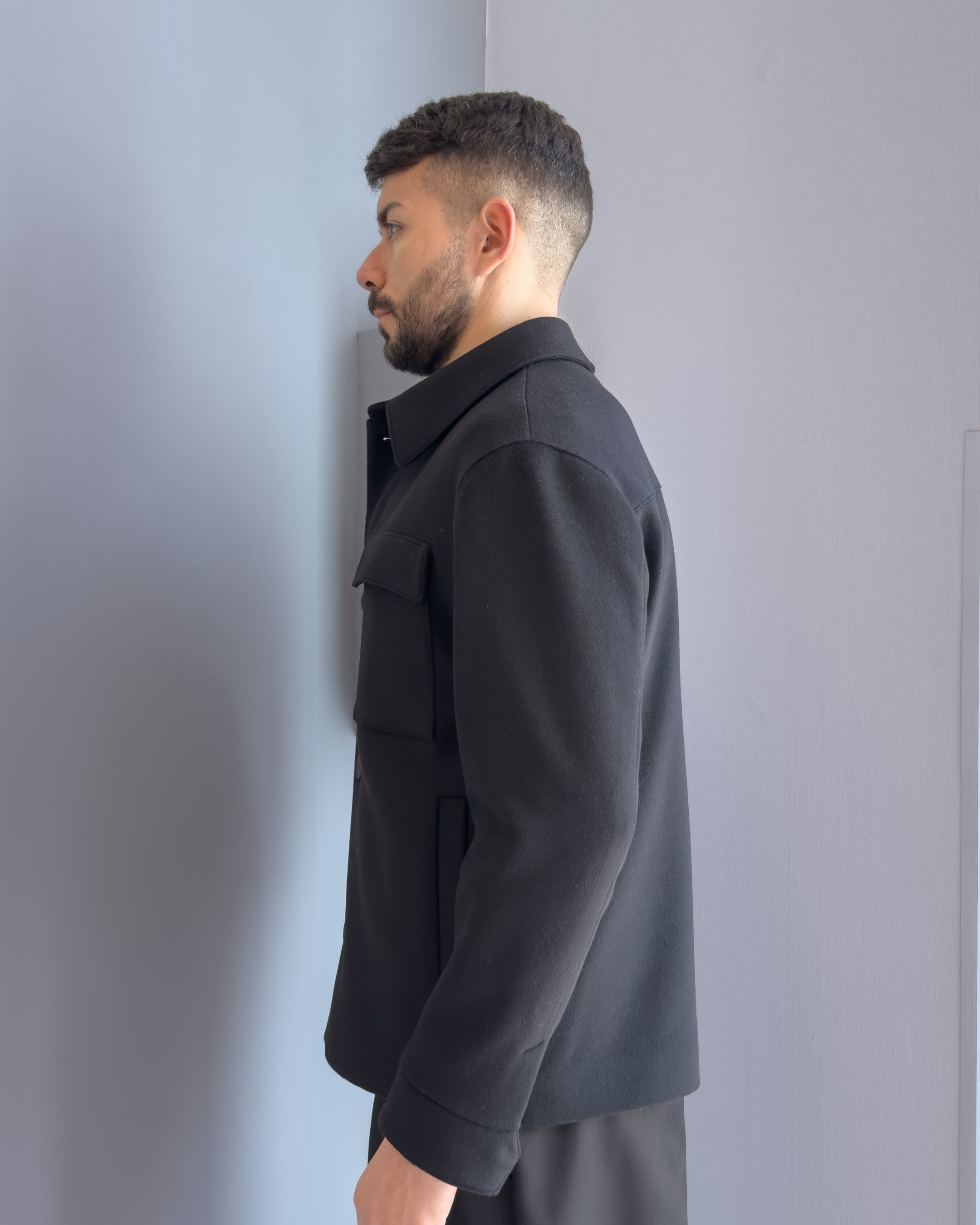 Giacca Saiko collo camicia vestibilità regular lana & cashmere NERO