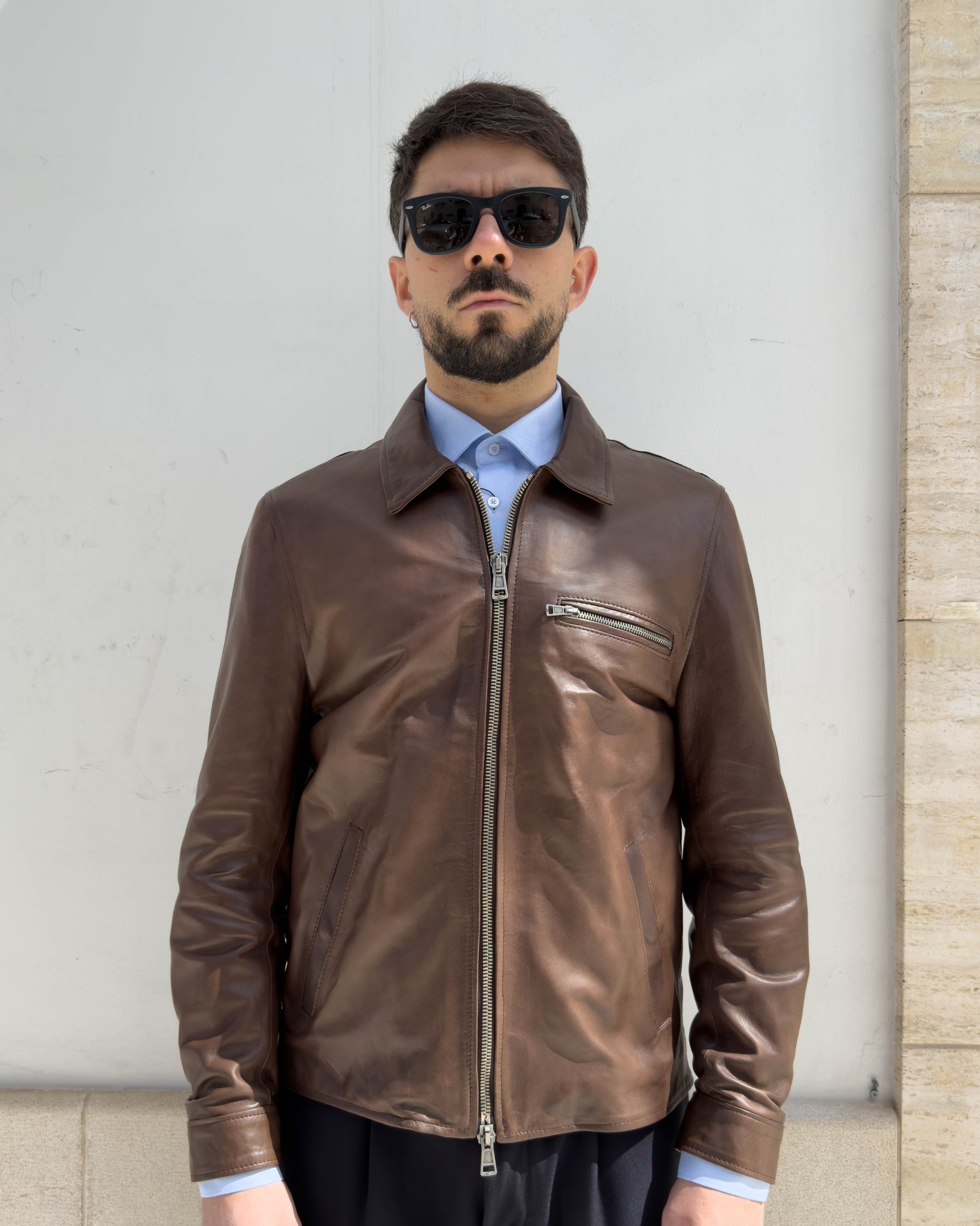 Giubbino Camden in pelle vegetale con zip vestibilità regular CAFFE'