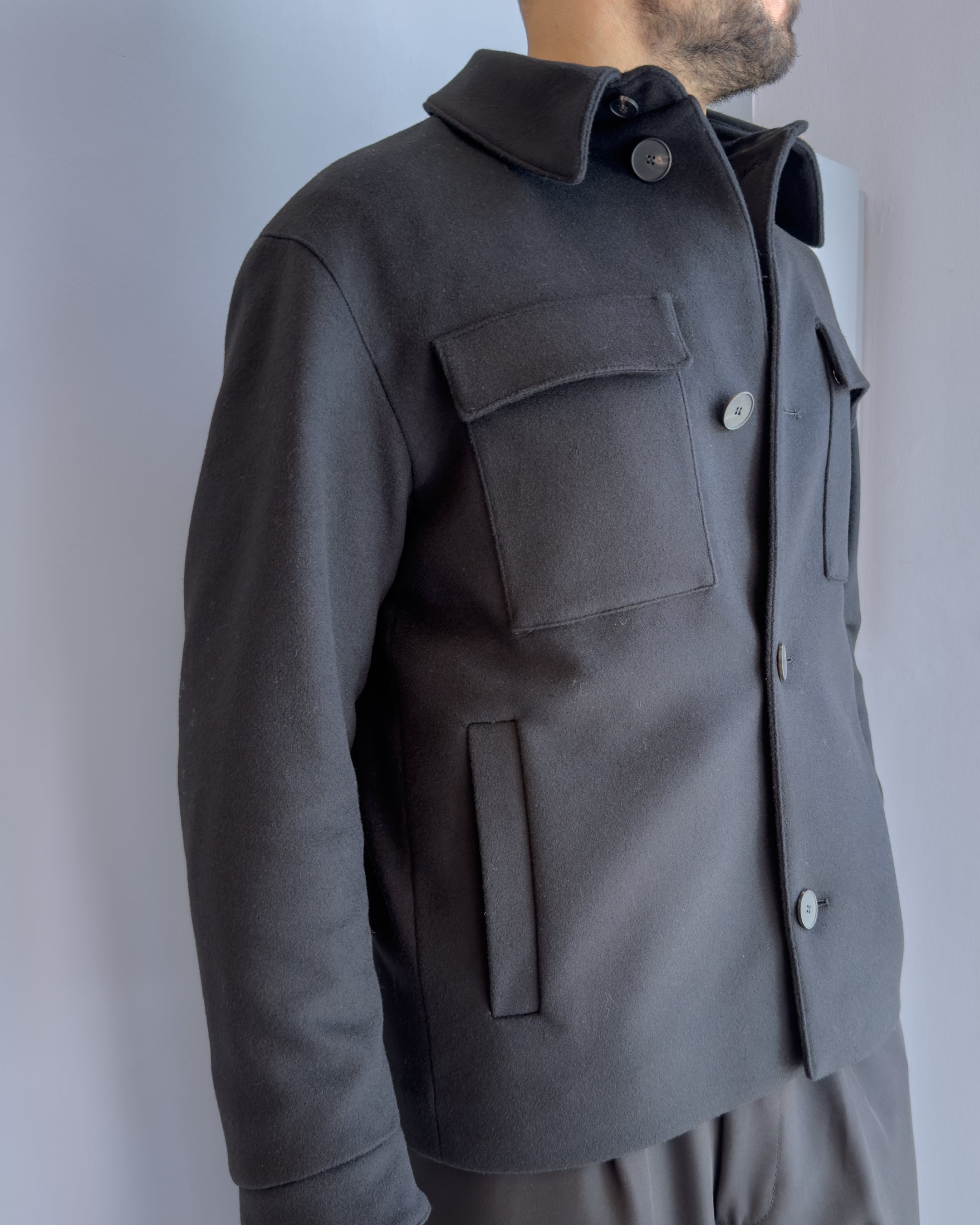 Giacca Saiko collo camicia vestibilità regular lana & cashmere NERO