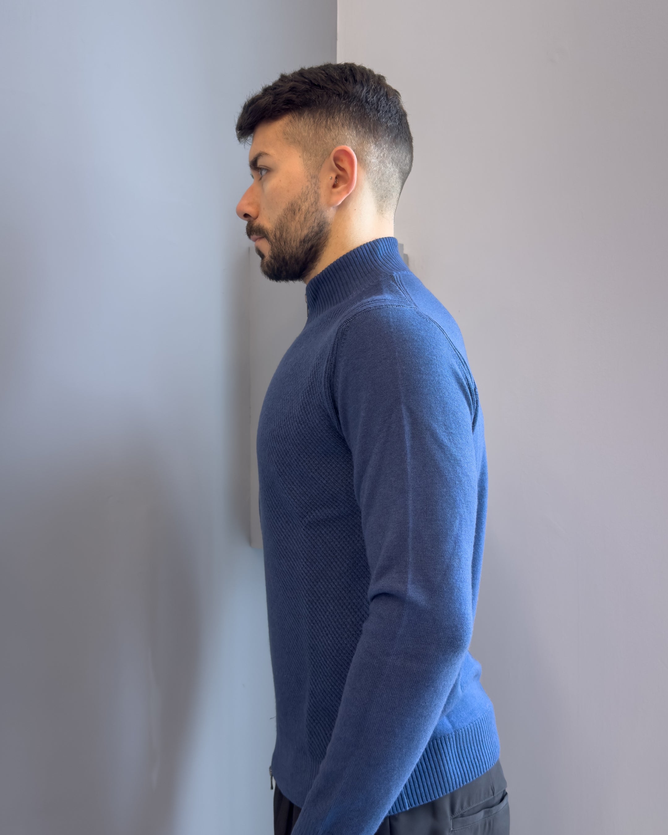 Cardigan Linz in lana merinos  con cerniera vestibilità regular NAVY