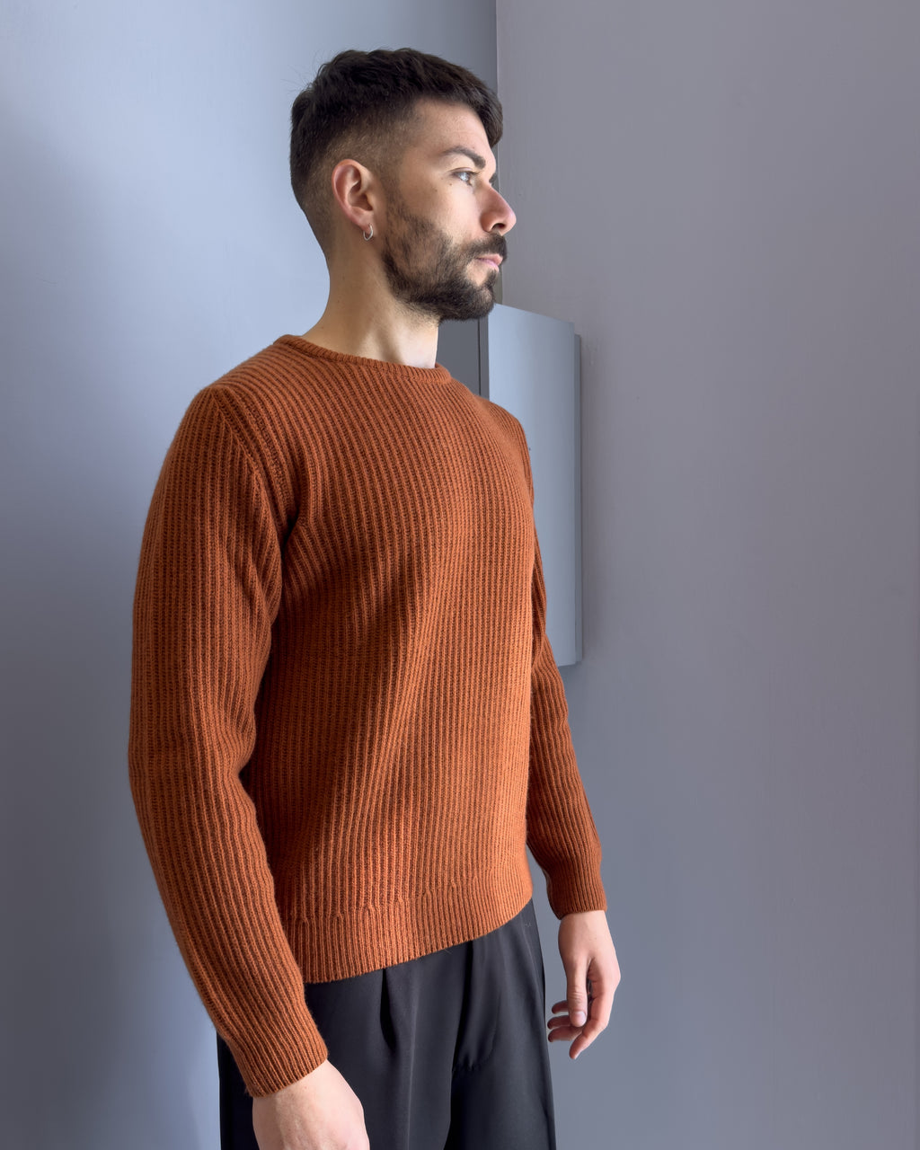 Maglia Loen punta inglese  lana & cashmere vestibilità regular RUGGINE