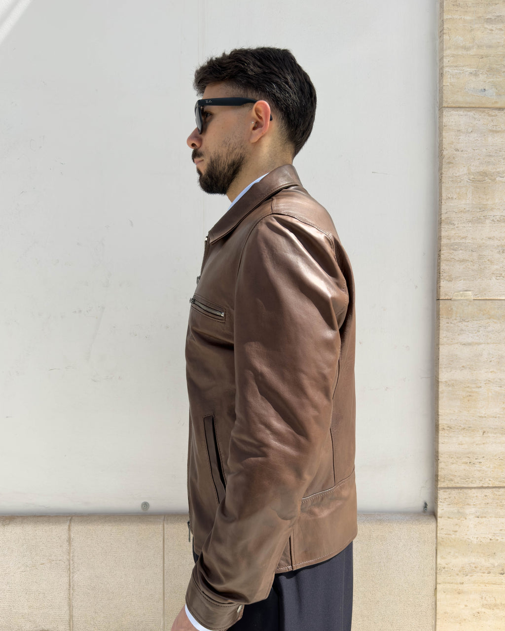 Giubbino Camden in pelle vegetale con zip vestibilità regular CAFFE'