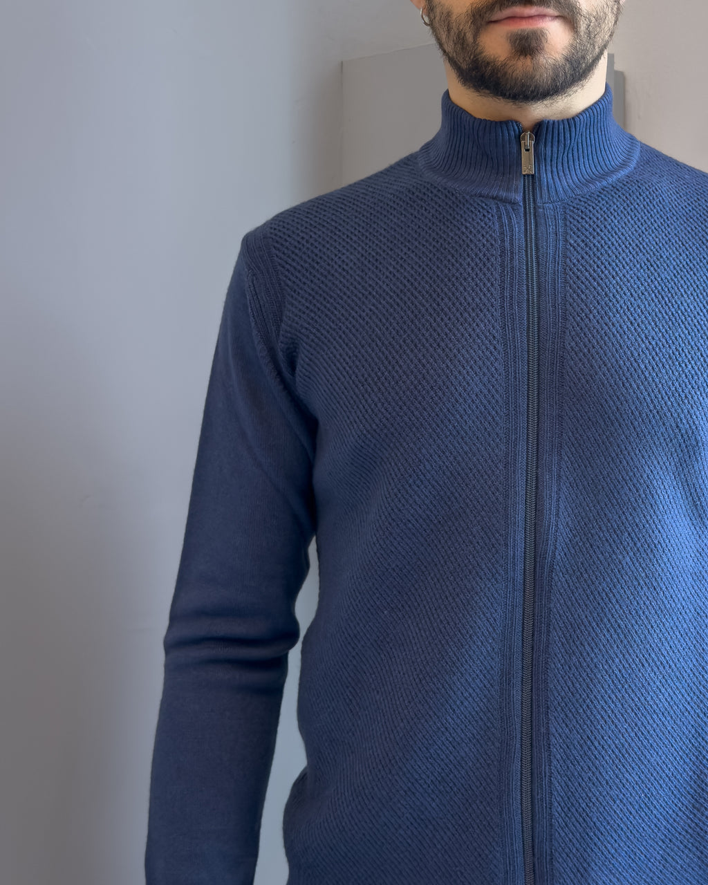 Cardigan Linz in lana merinos  con cerniera vestibilità regular NAVY