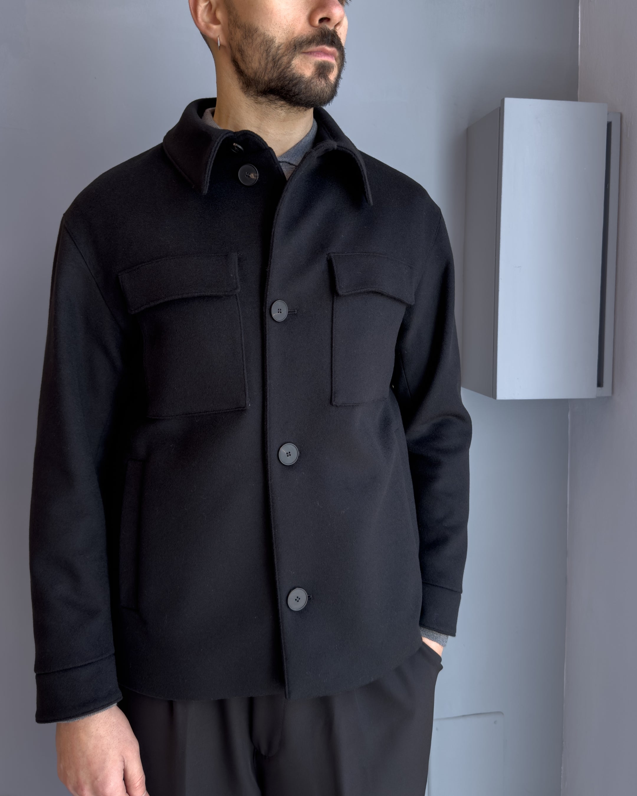Giacca Saiko collo camicia vestibilità regular lana & cashmere NERO