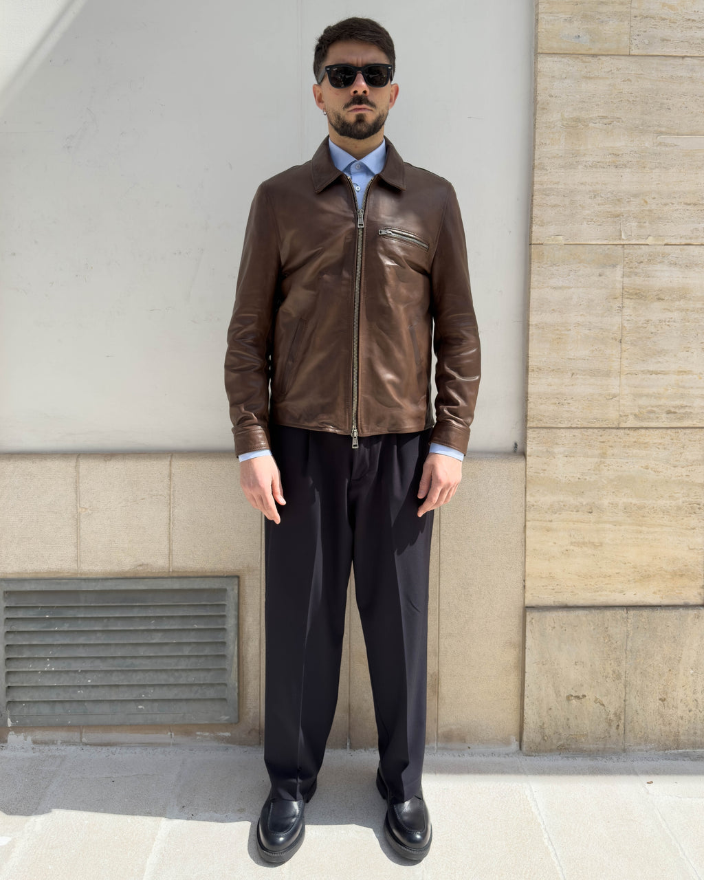 Giubbino Camden in pelle vegetale con zip vestibilità regular CAFFE'