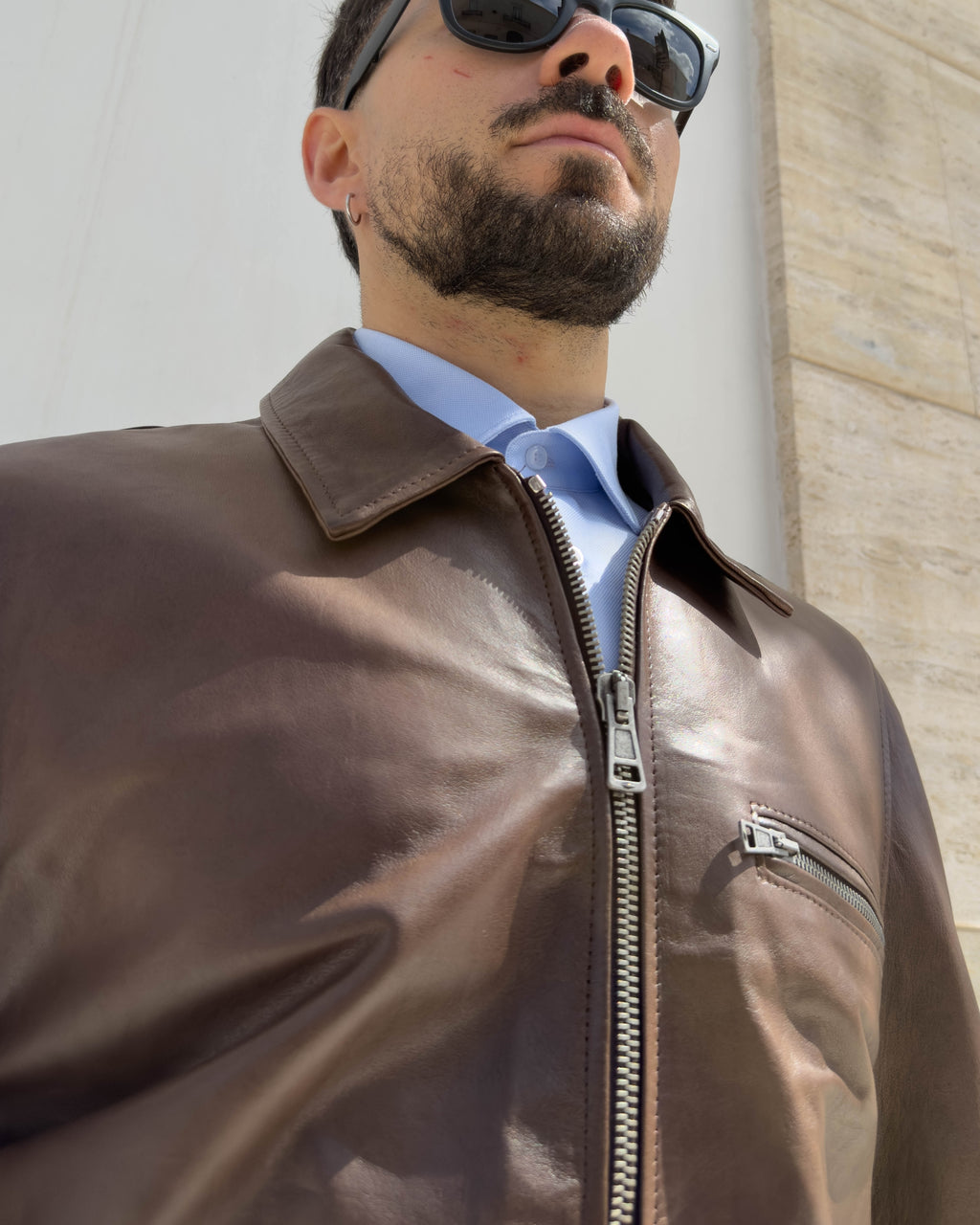 Giubbino Camden in pelle vegetale con zip vestibilità regular CAFFE'