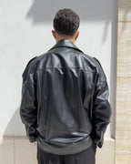 Chiodo Brixton in pelle vegetale vestibilità over NERO